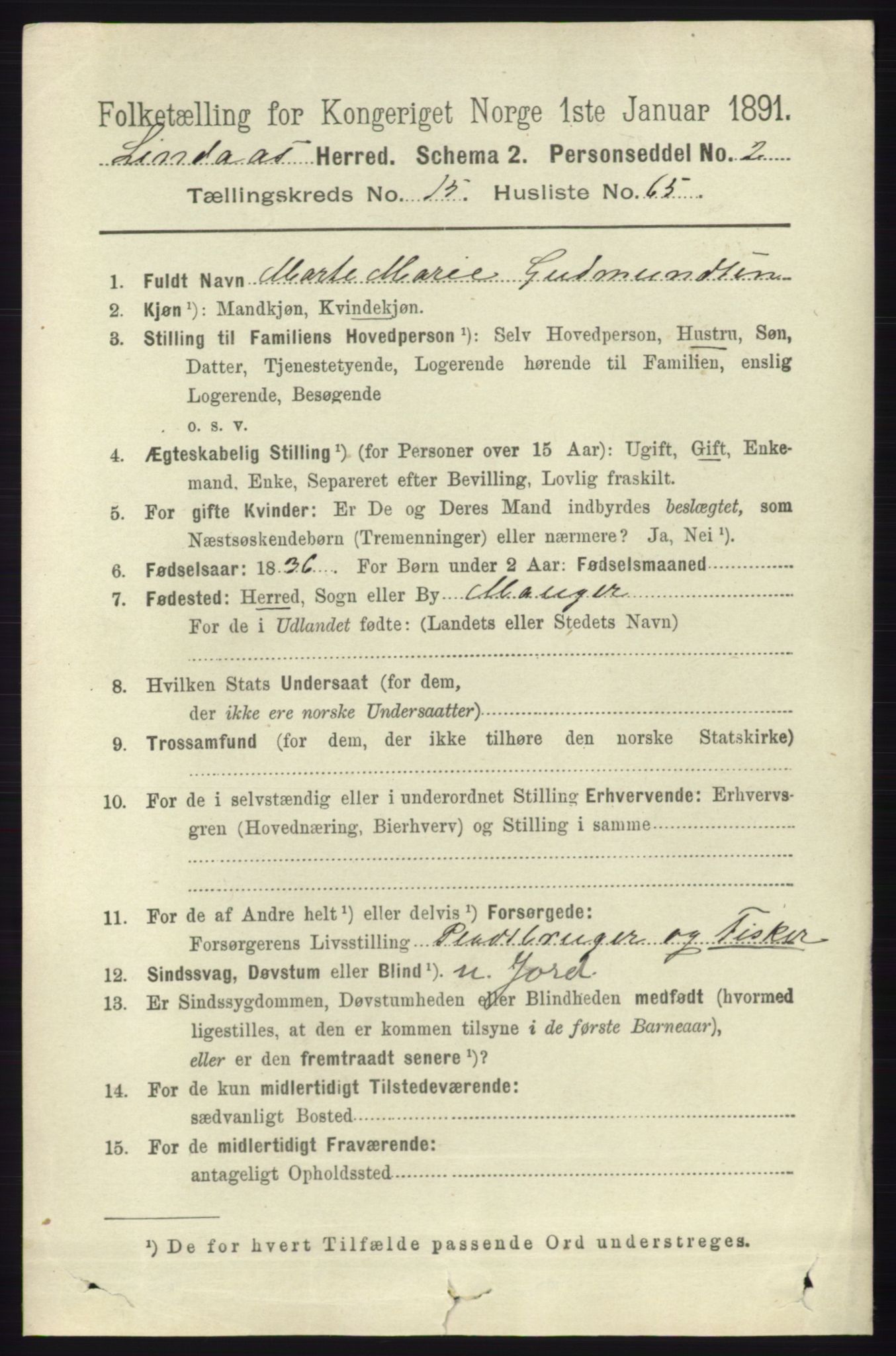 RA, 1891 census for 1263 Lindås, 1891, p. 5639