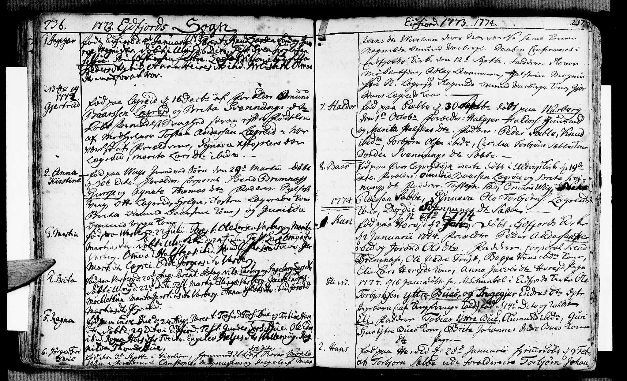 Ulvik sokneprestembete, SAB/A-78801/H/Haa: Parish register (official) no. A 7, 1761-1792, p. 236-237