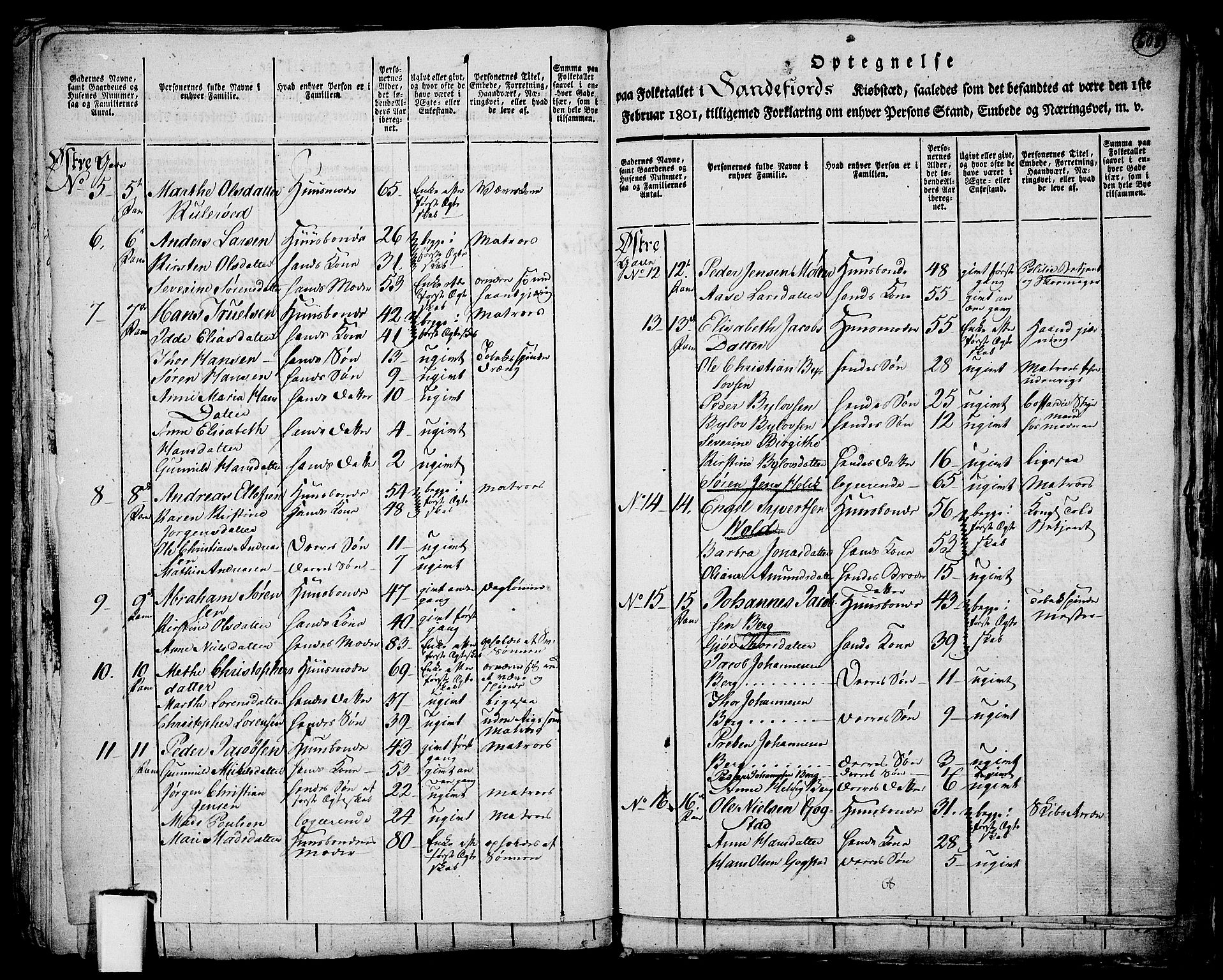 RA, 1801 census for 0724P Sandeherred, 1801, p. 607b-608a