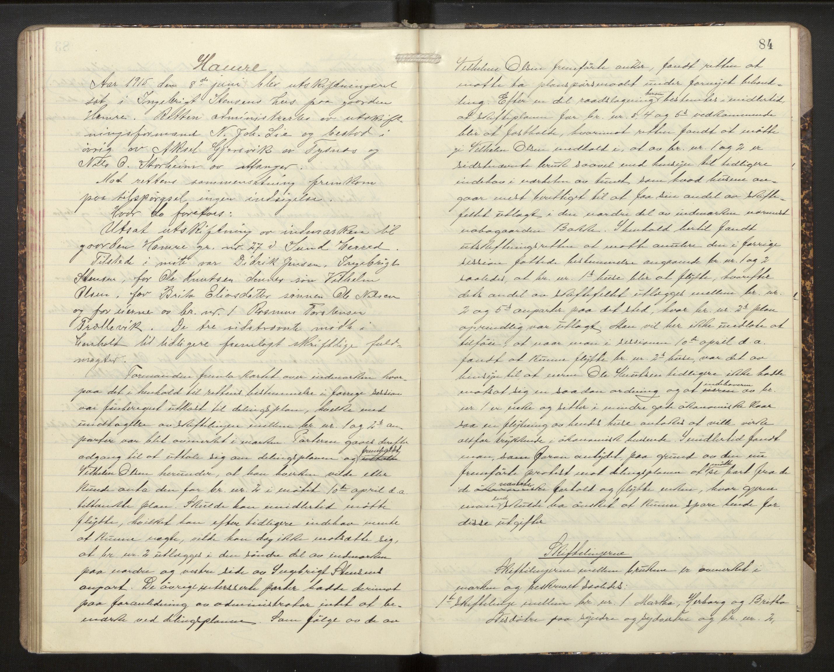 Hordaland jordskiftedøme - II Ytre Nordhordland jordskiftedistrikt, AV/SAB-A-6901/A/Aa/L0013: Forhandlingsprotokoll, 1914-1915, p. 83b-84a