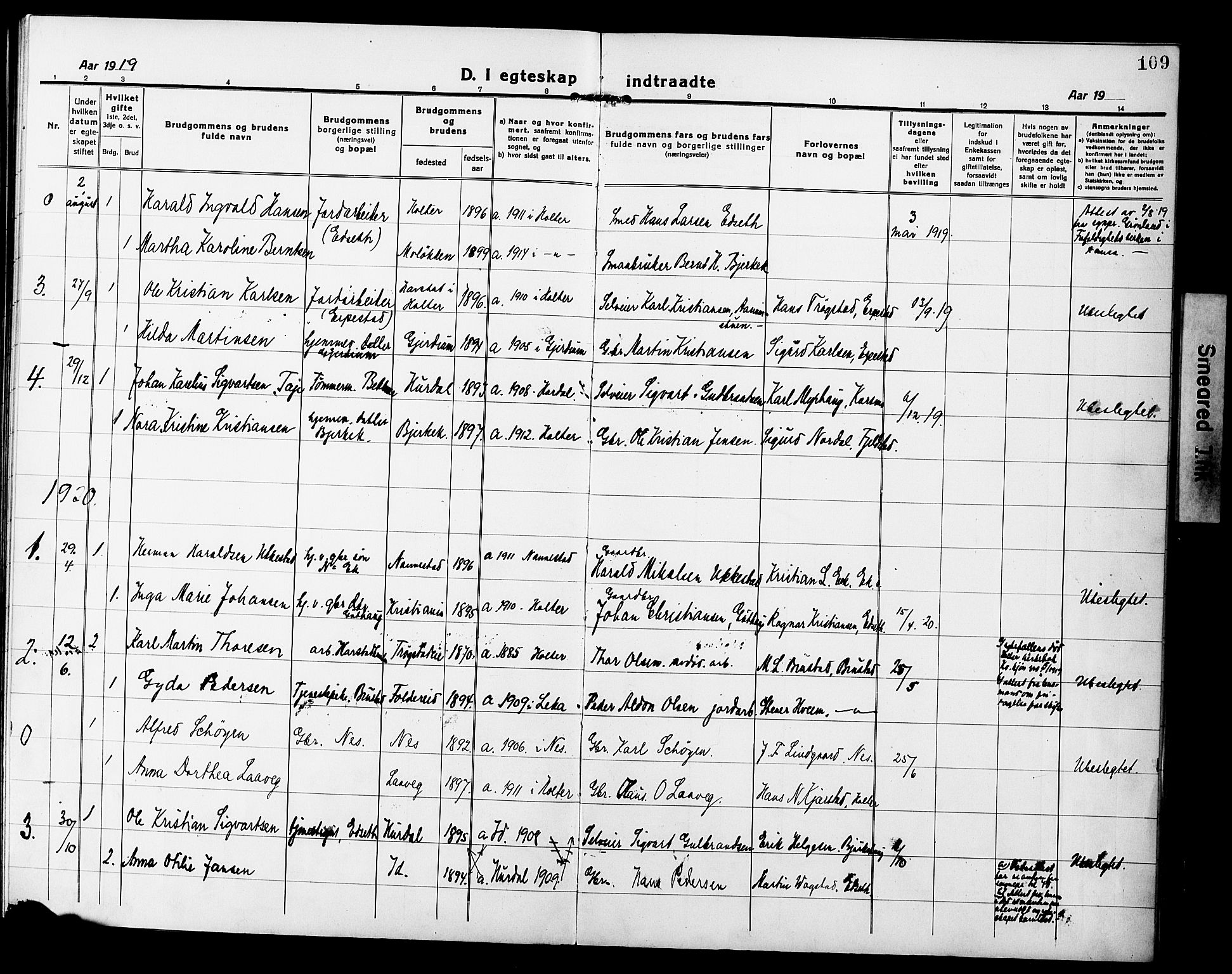 Nannestad prestekontor Kirkebøker, AV/SAO-A-10414a/G/Gb/L0002: Parish register (copy) no. II 2, 1918-1929, p. 109