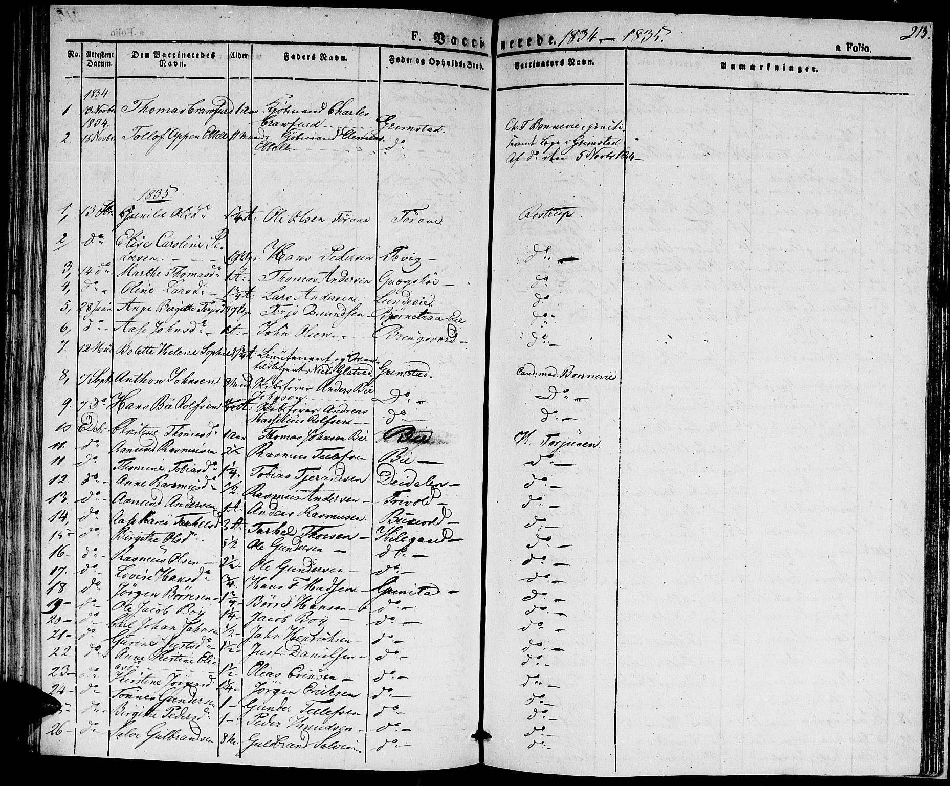 Fjære sokneprestkontor, AV/SAK-1111-0011/F/Fa/L0002: Parish register (official) no. A 2, 1827-1839, p. 215