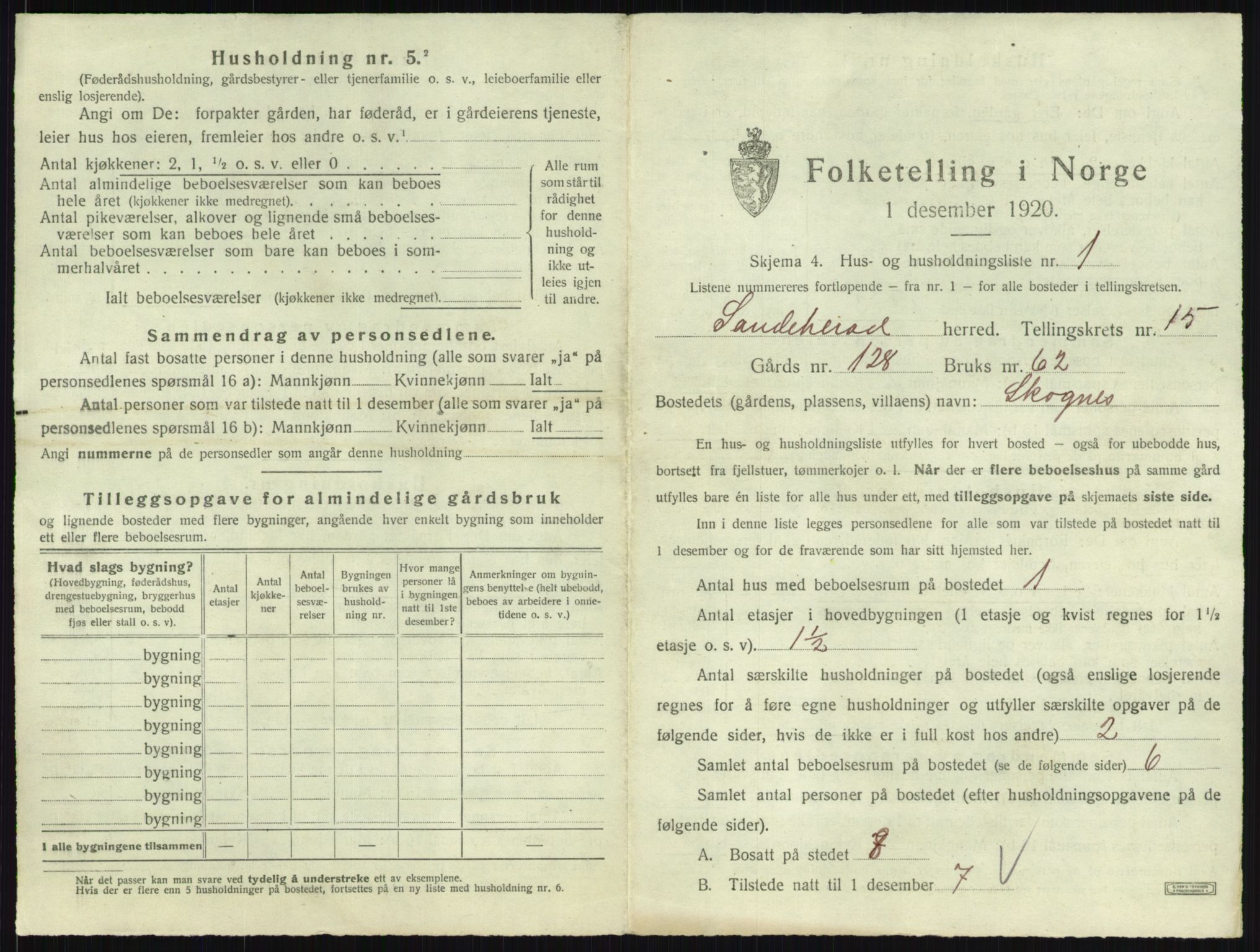 SAKO, 1920 census for Sandeherred, 1920, p. 3235