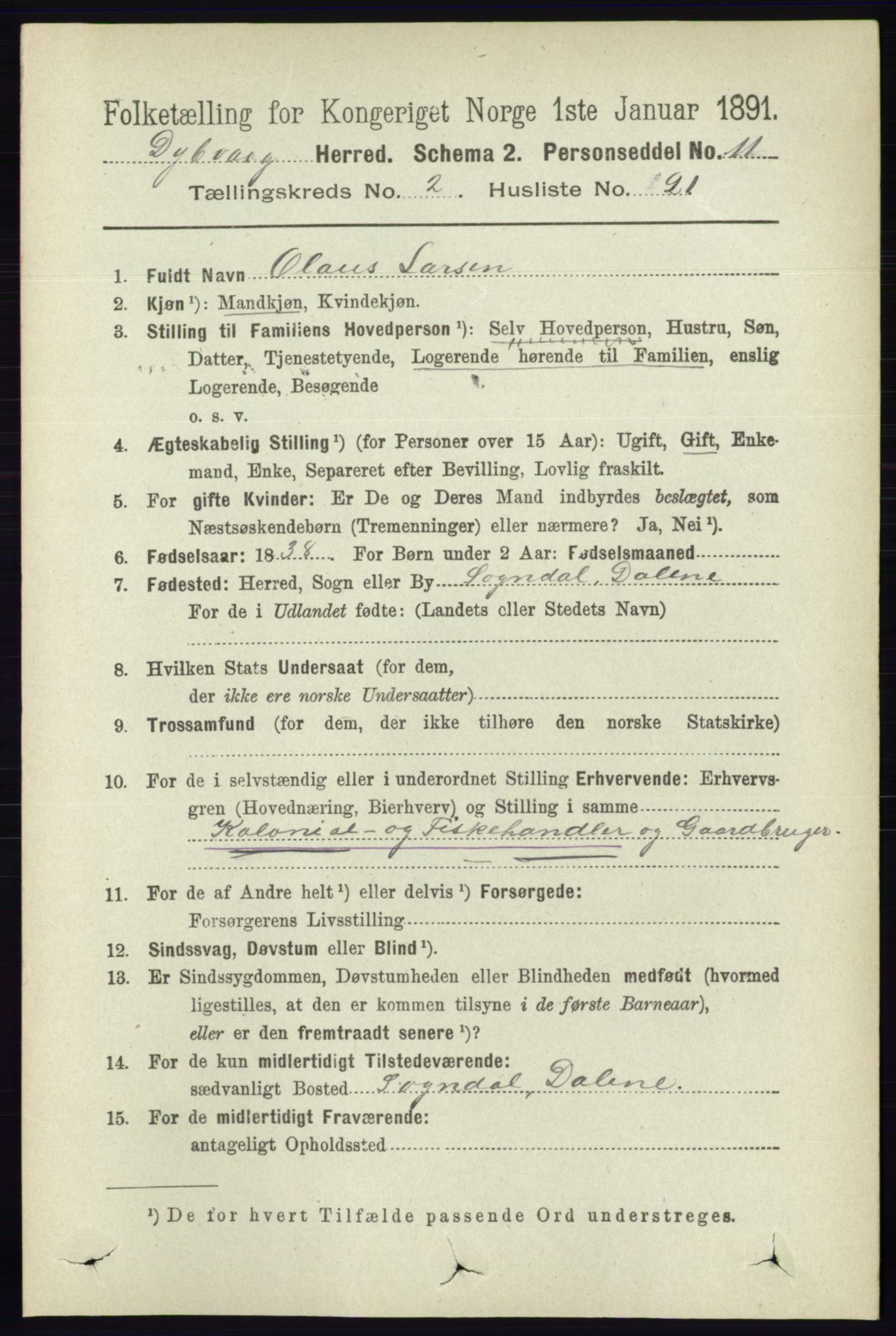 RA, 1891 census for 0915 Dypvåg, 1891, p. 639