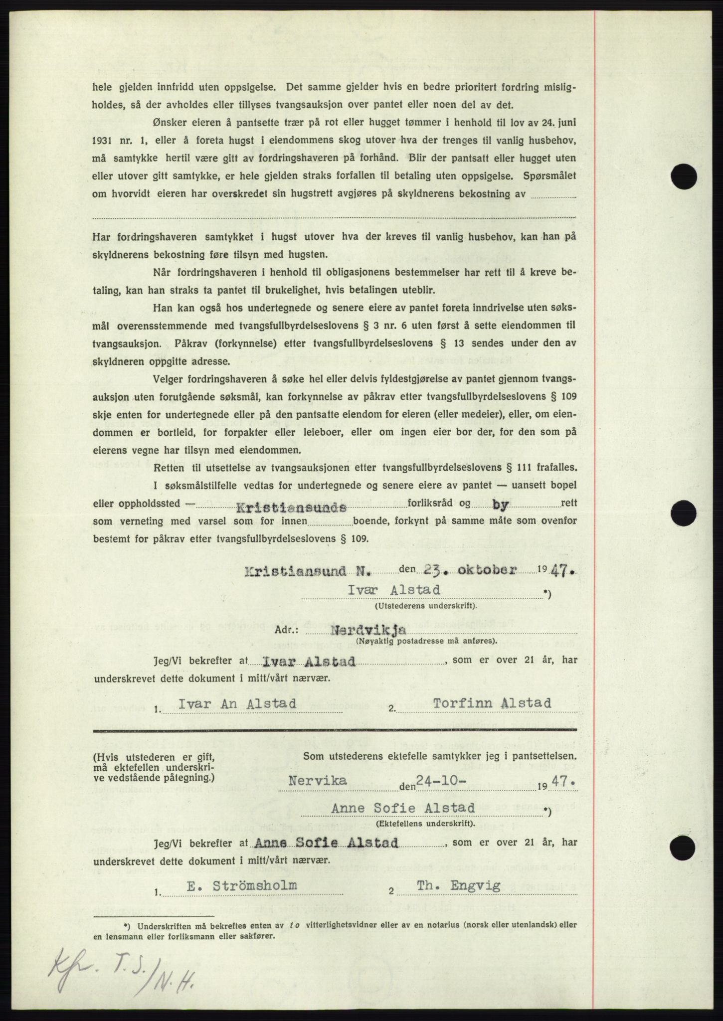 Nordmøre sorenskriveri, AV/SAT-A-4132/1/2/2Ca: Mortgage book no. B97, 1947-1948, Diary no: : 2450/1947