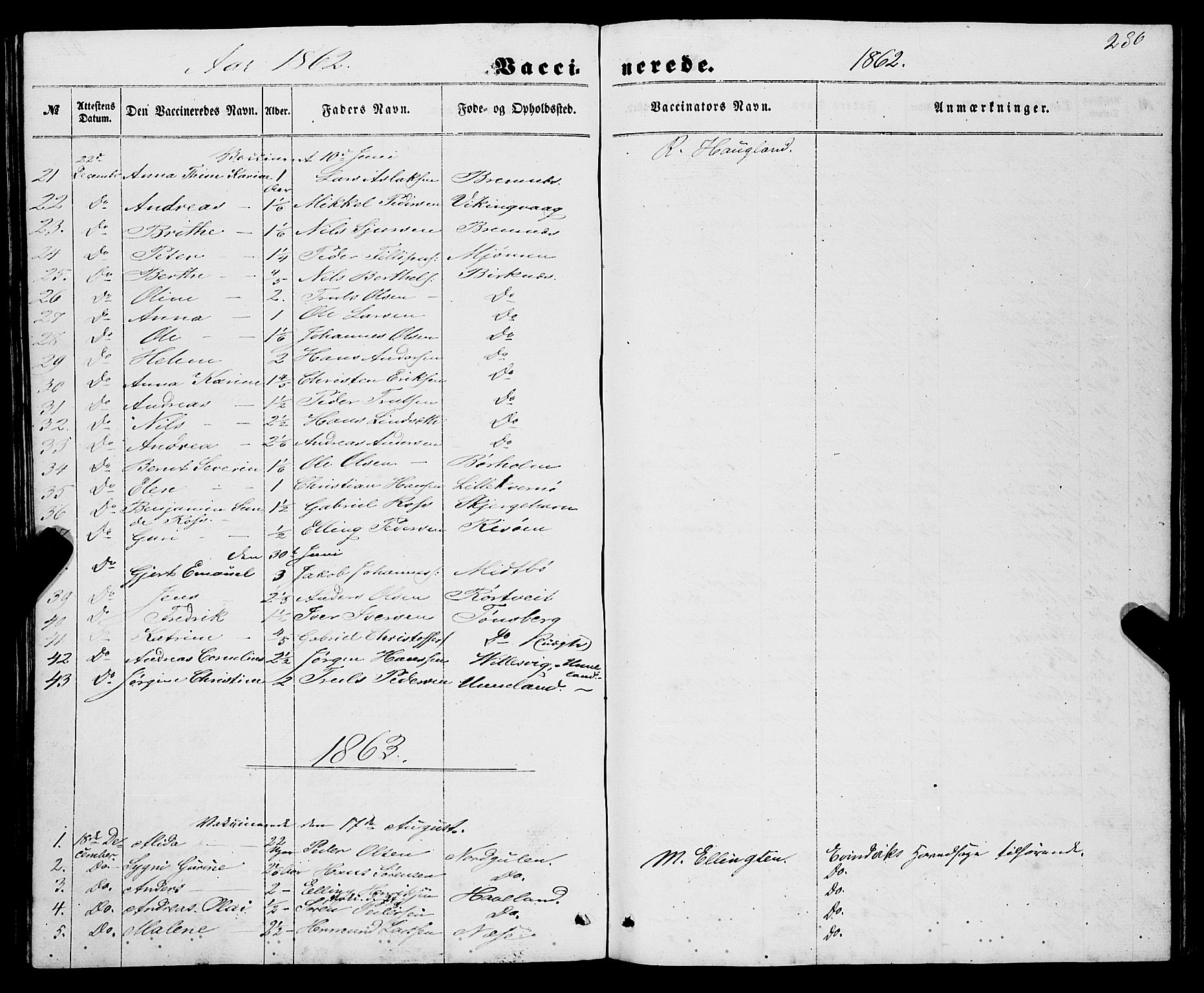 Gulen sokneprestembete, SAB/A-80201/H/Haa/Haaa/L0022: Parish register (official) no. A 22, 1859-1869, p. 286