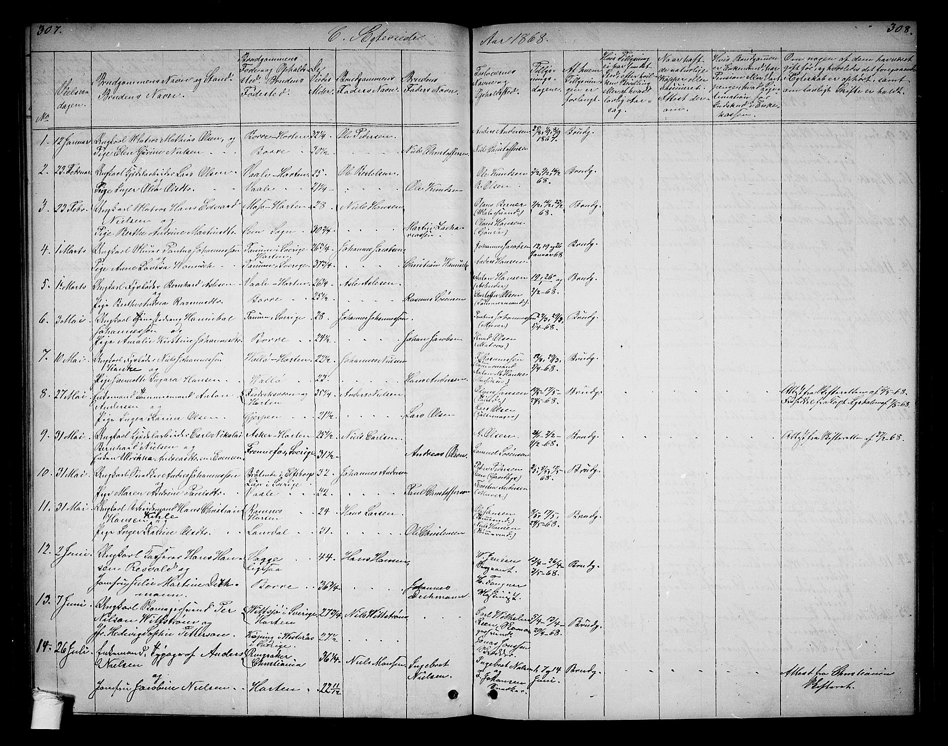 Horten kirkebøker, AV/SAKO-A-348/G/Ga/L0002: Parish register (copy) no. 2, 1864-1871, p. 307-308