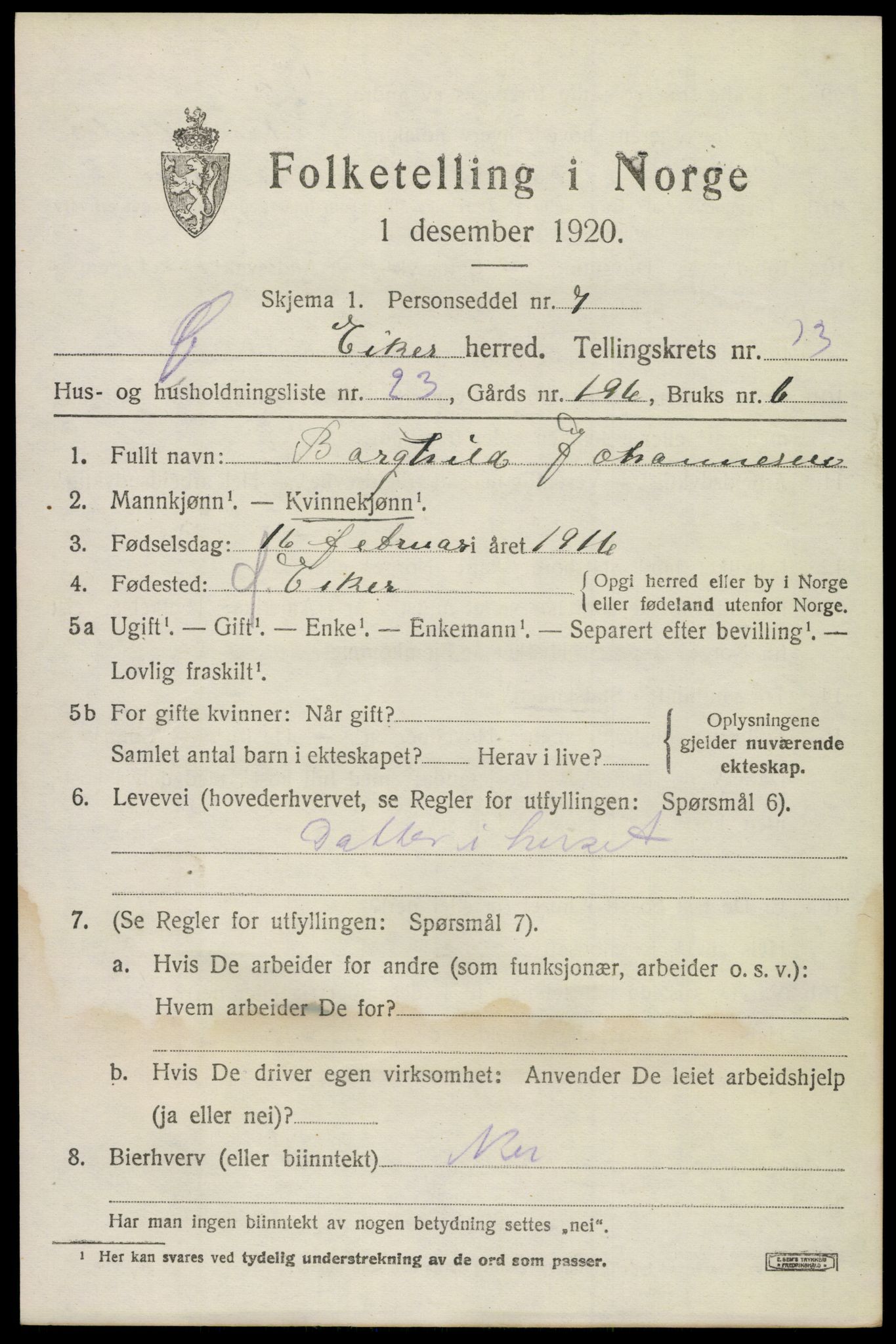 SAKO, 1920 census for Øvre Eiker, 1920, p. 19858