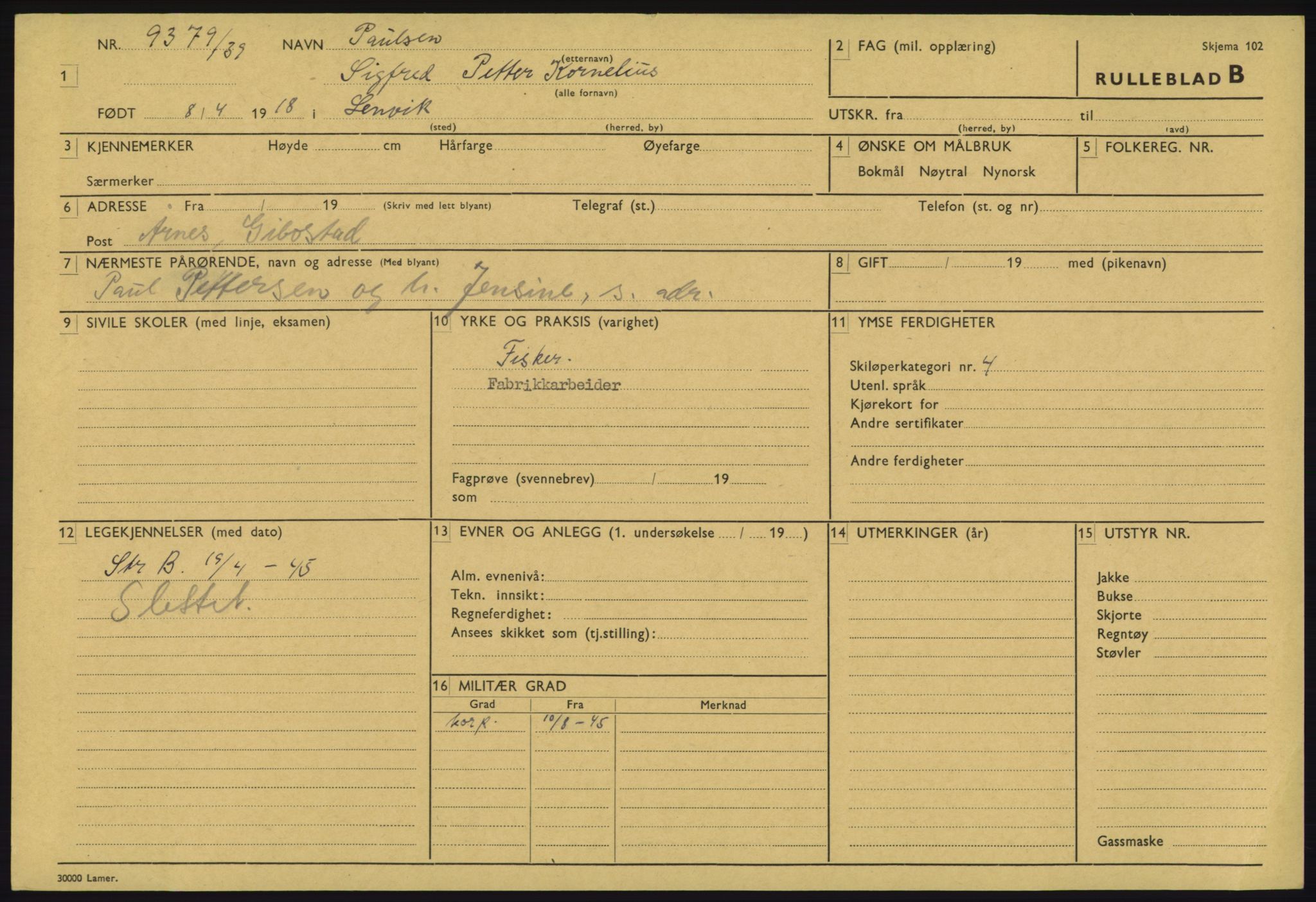 Forsvaret, Troms infanteriregiment nr. 16, AV/RA-RAFA-3146/P/Pa/L0023: Rulleblad for regimentets menige mannskaper, årsklasse 1939, 1939, p. 1055