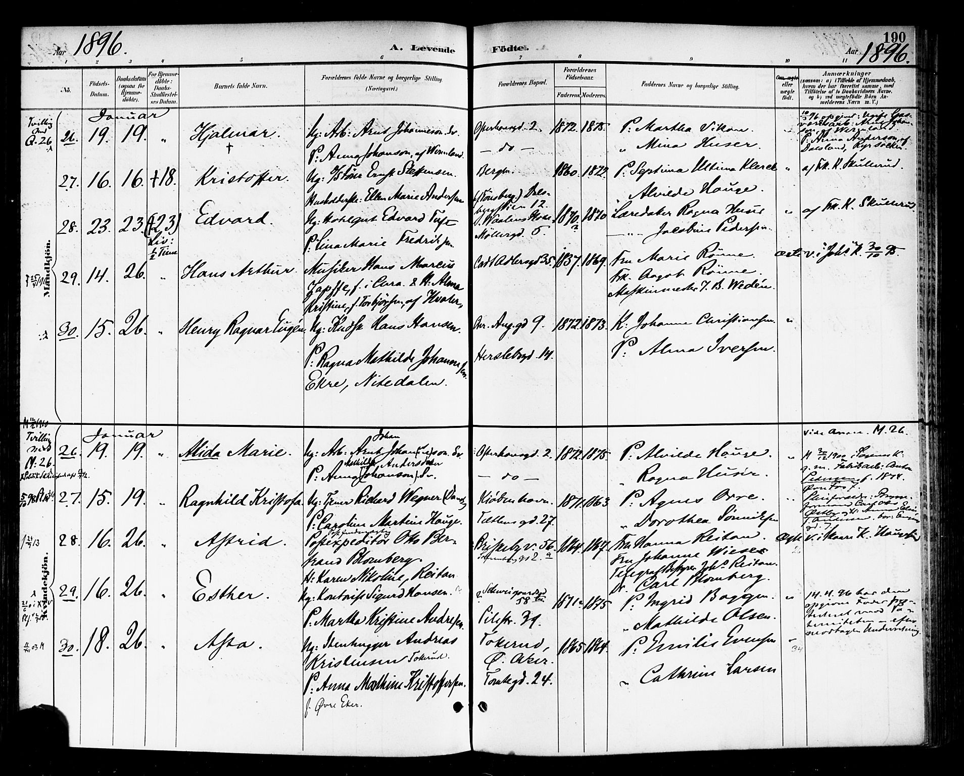 Rikshospitalet prestekontor Kirkebøker, AV/SAO-A-10309b/F/L0009: Parish register (official) no. 9, 1894-1897, p. 190