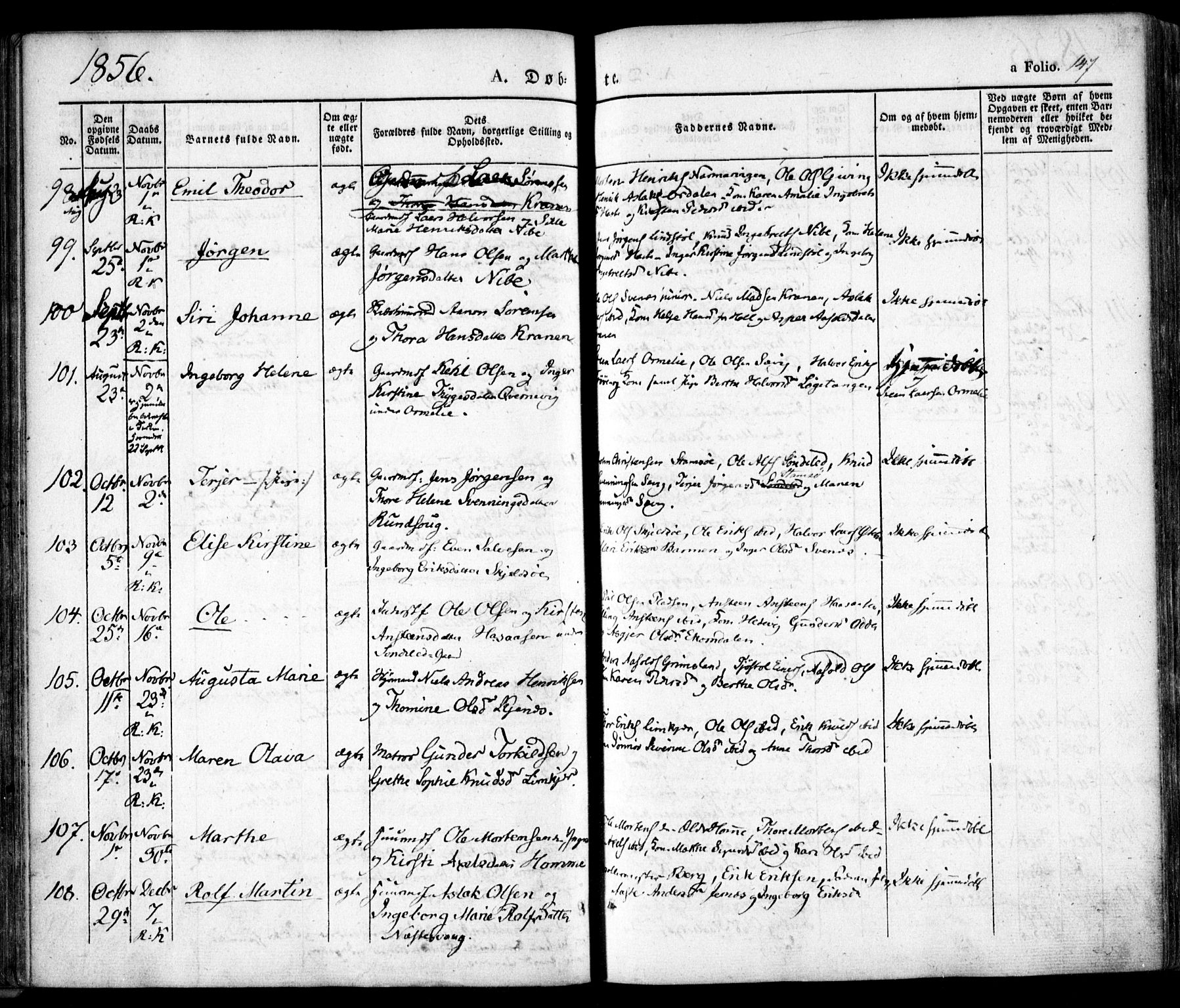 Søndeled sokneprestkontor, SAK/1111-0038/F/Fa/L0002: Parish register (official) no. A 2, 1839-1860, p. 147