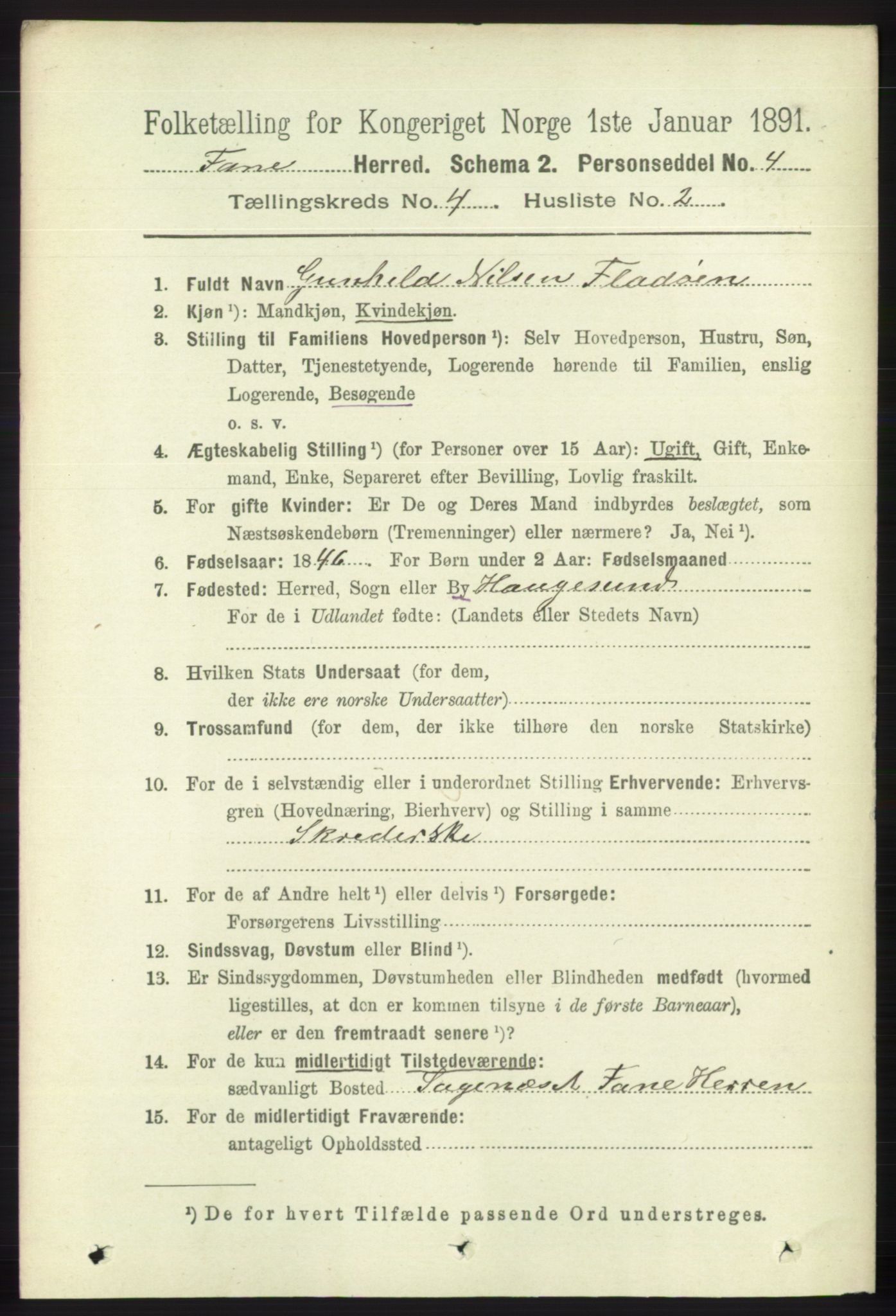 RA, 1891 census for 1249 Fana, 1891, p. 1600