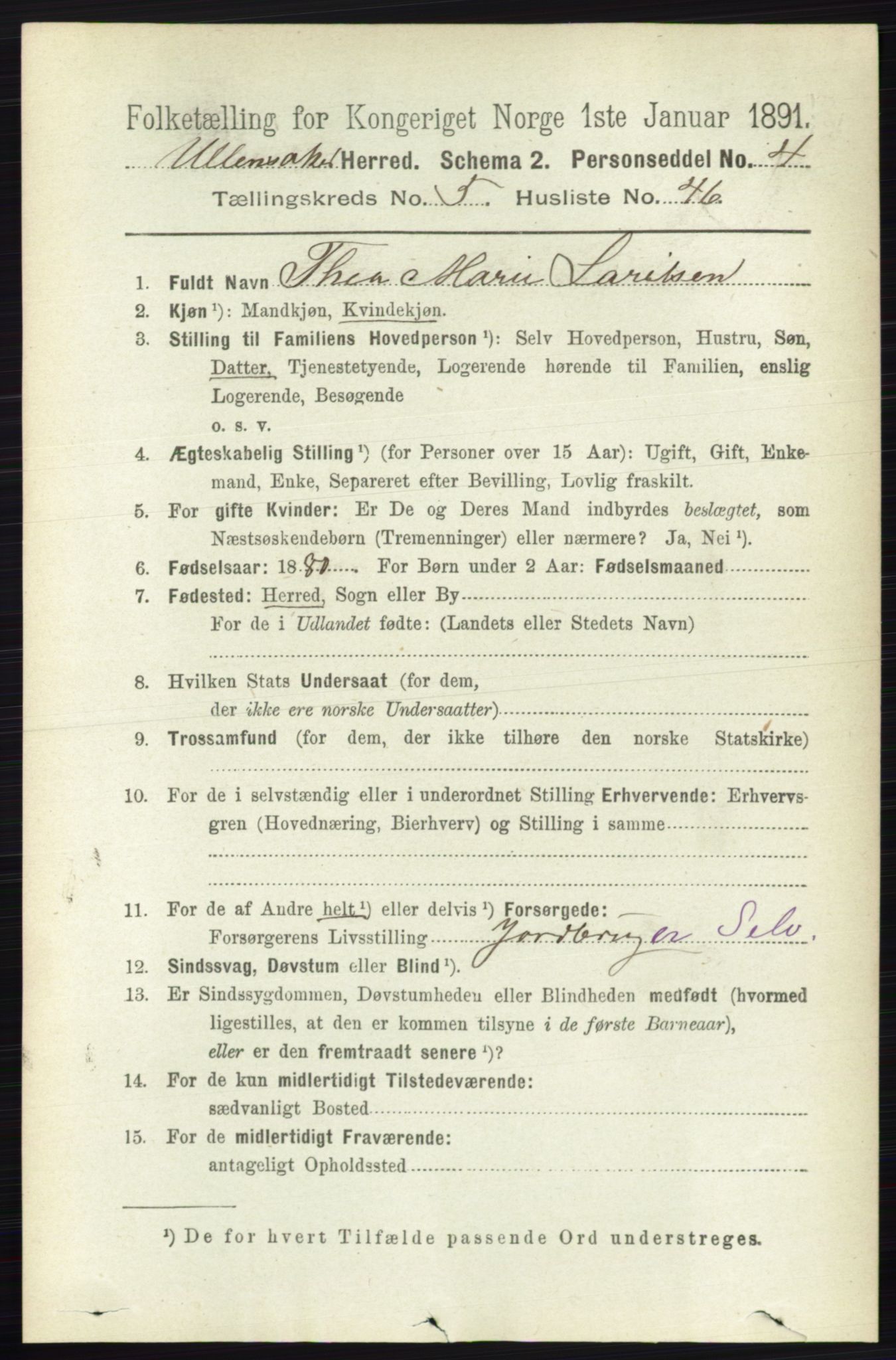 RA, 1891 census for 0235 Ullensaker, 1891, p. 2343