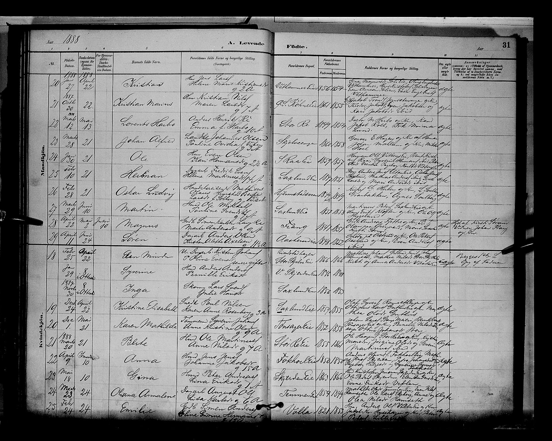 Stange prestekontor, AV/SAH-PREST-002/L/L0009: Parish register (copy) no. 9, 1883-1899, p. 31