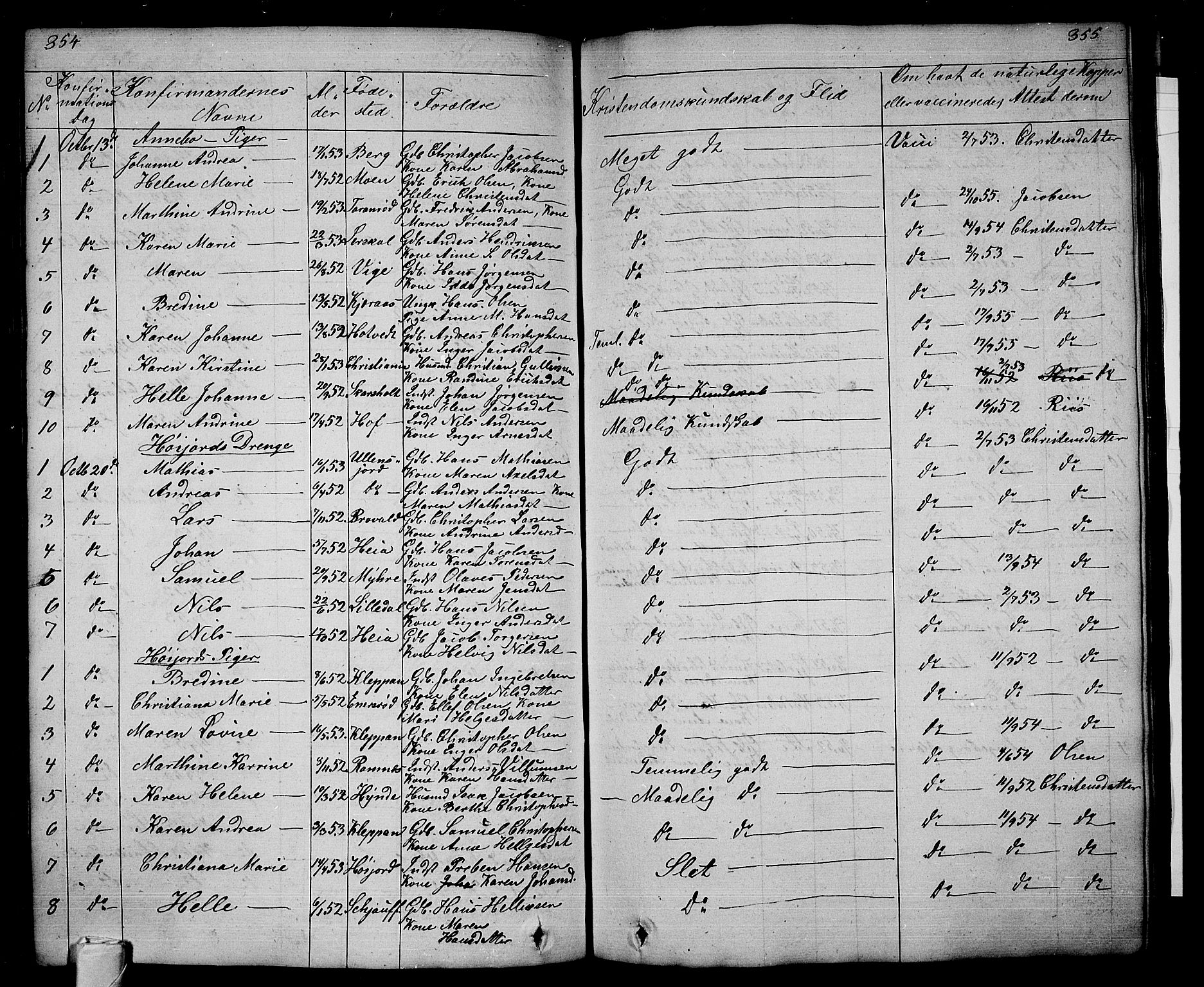 Andebu kirkebøker, AV/SAKO-A-336/G/Ga/L0003: Parish register (copy) no. I 3, 1832-1867, p. 354-355