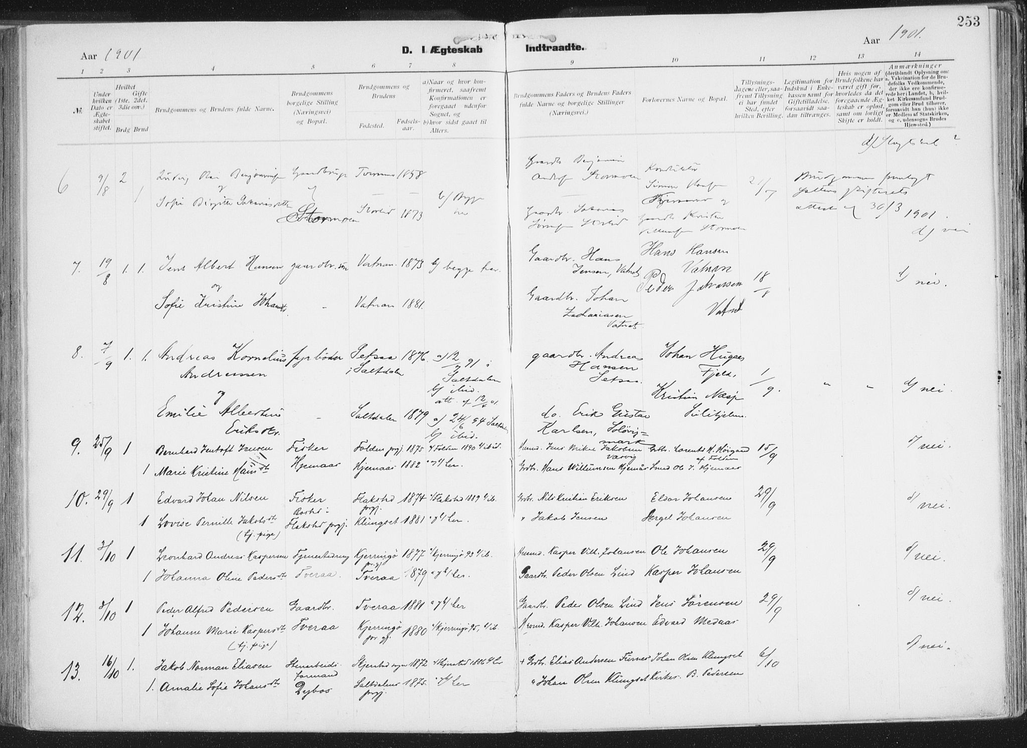 Ministerialprotokoller, klokkerbøker og fødselsregistre - Nordland, SAT/A-1459/849/L0696: Parish register (official) no. 849A08, 1898-1910, p. 253