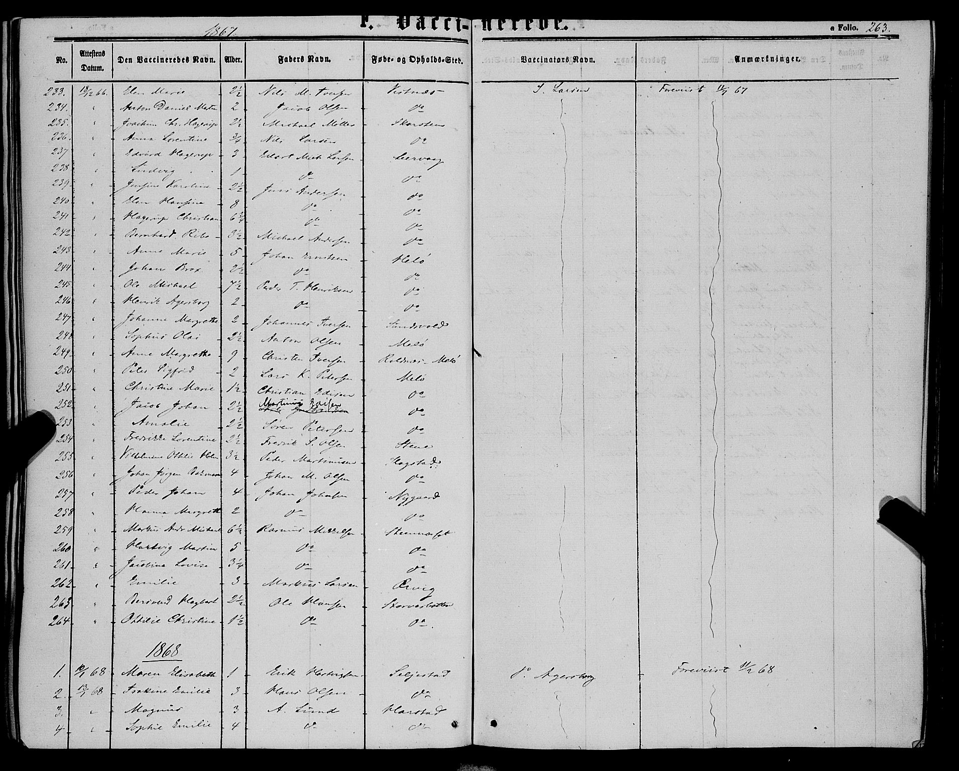 Trondenes sokneprestkontor, AV/SATØ-S-1319/H/Ha/L0012kirke: Parish register (official) no. 12, 1863-1870, p. 263