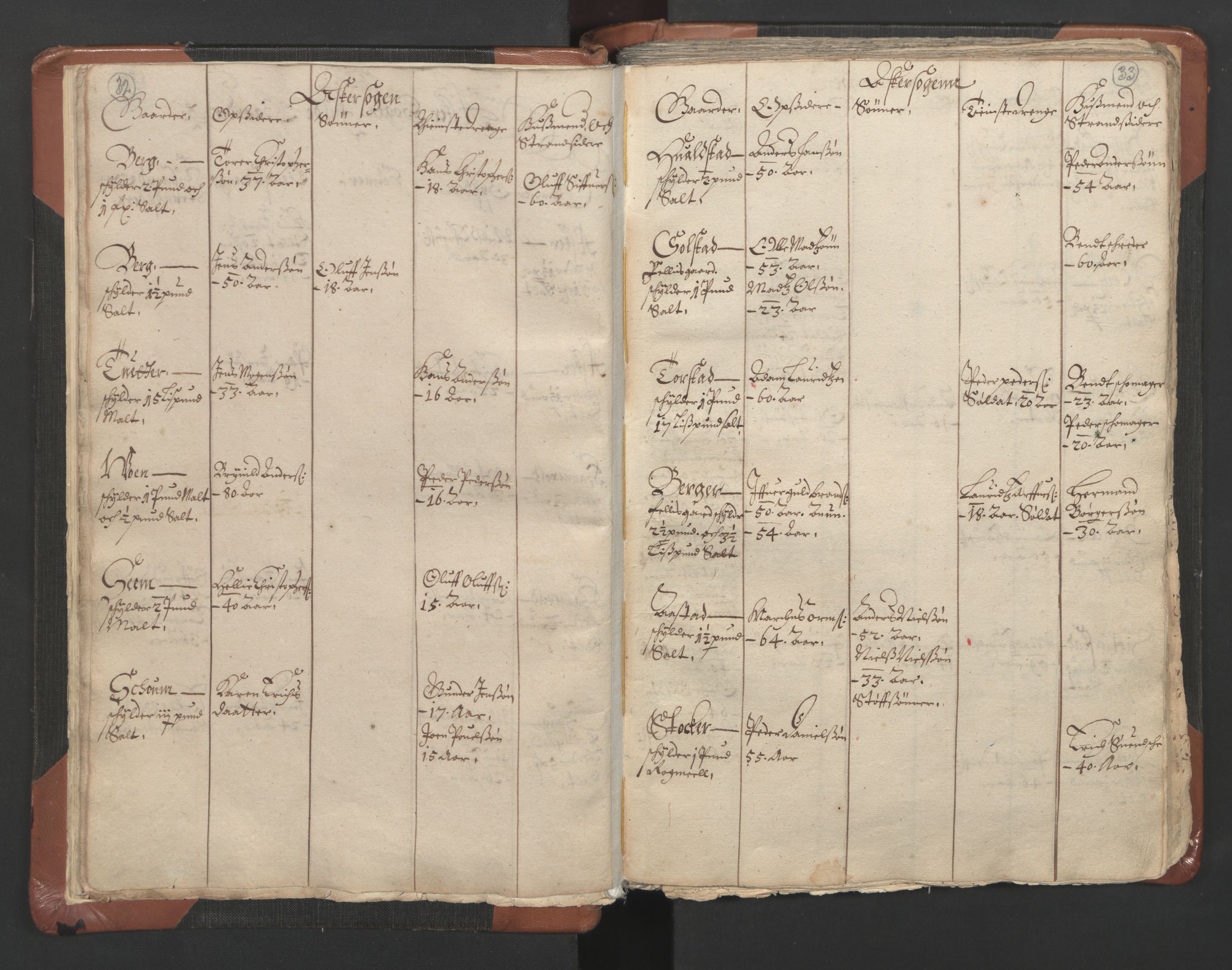 RA, Vicar's Census 1664-1666, no. 9: Bragernes deanery, 1664-1666, p. 32-33