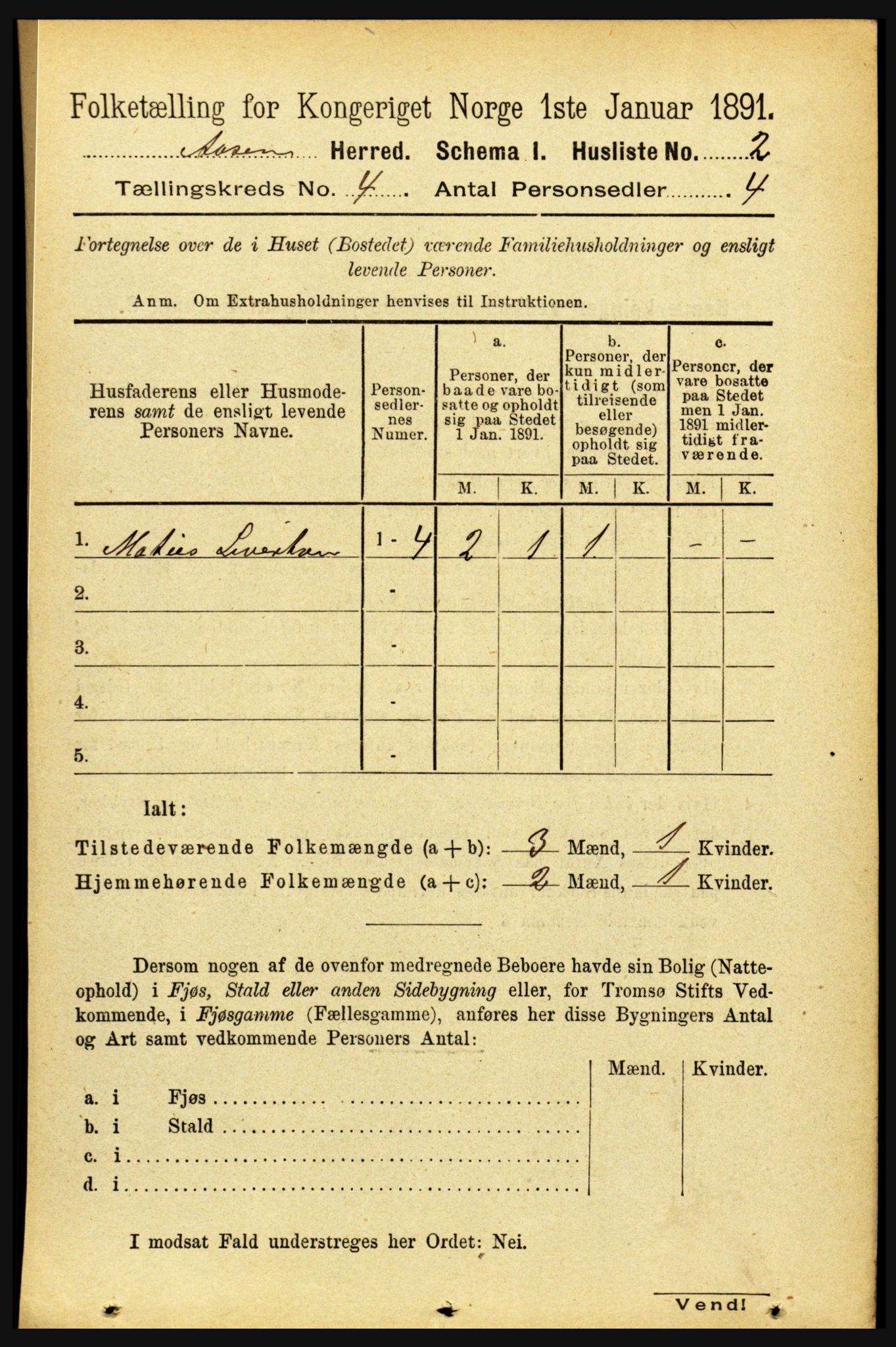 RA, 1891 census for 1716 Åsen, 1891, p. 1334