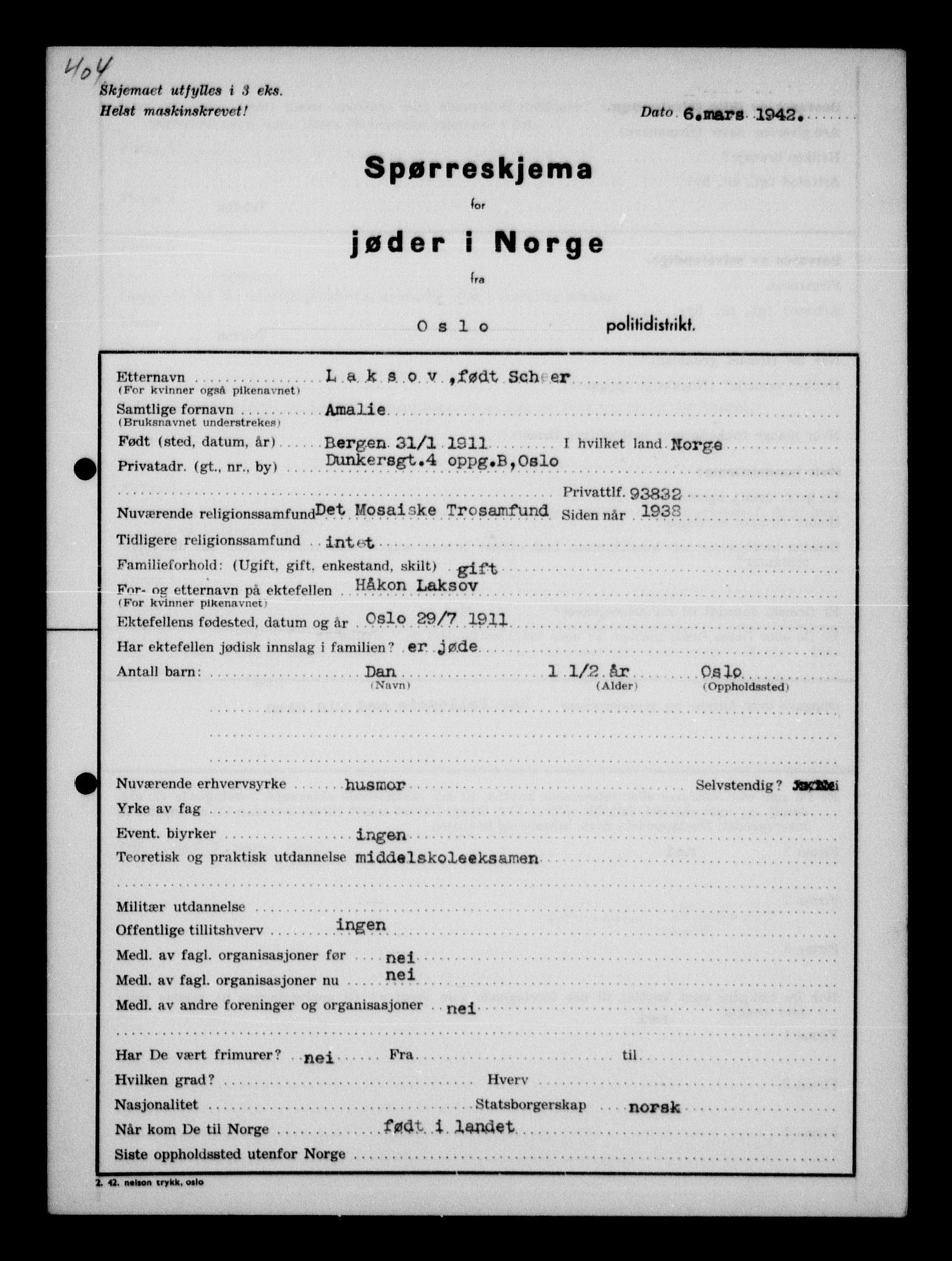 Statspolitiet - Hovedkontoret / Osloavdelingen, AV/RA-S-1329/G/Ga/L0010: Spørreskjema for jøder i Norge, Oslo Hansen-Pintzow, 1942, p. 430