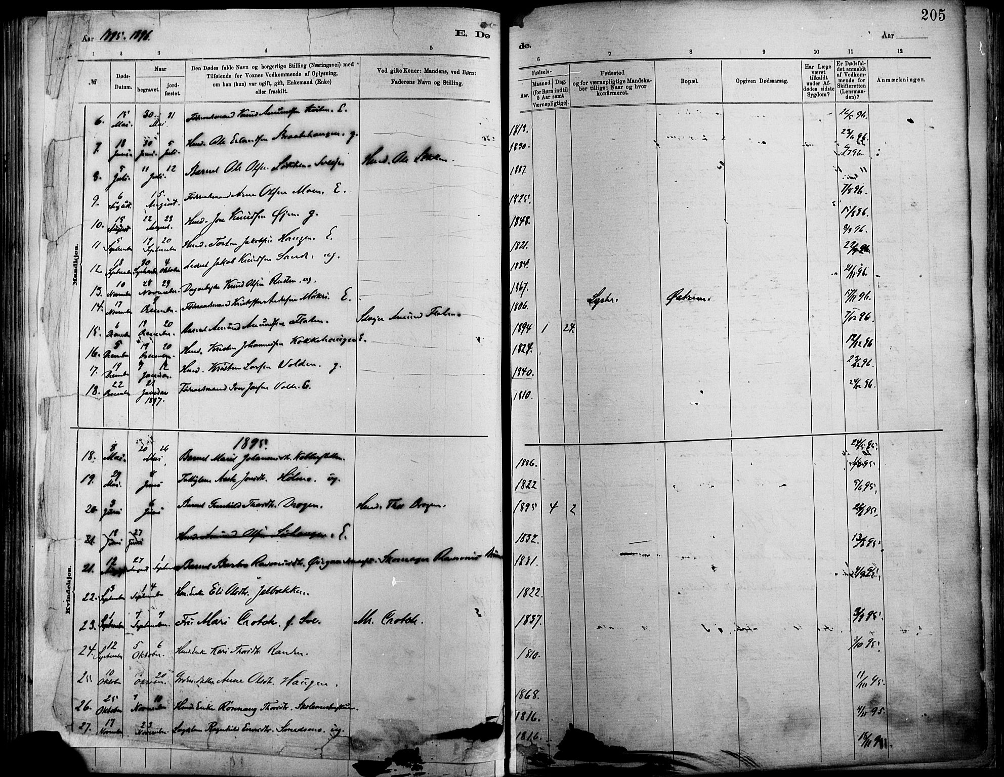 Vågå prestekontor, SAH/PREST-076/H/Ha/Haa/L0009: Parish register (official) no. 9, 1886-1904, p. 205