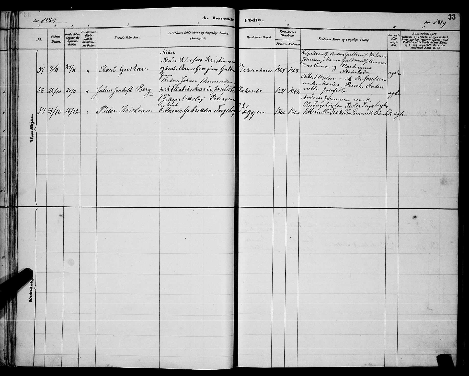 Ministerialprotokoller, klokkerbøker og fødselsregistre - Nordland, AV/SAT-A-1459/866/L0952: Parish register (copy) no. 866C01, 1886-1899, p. 33