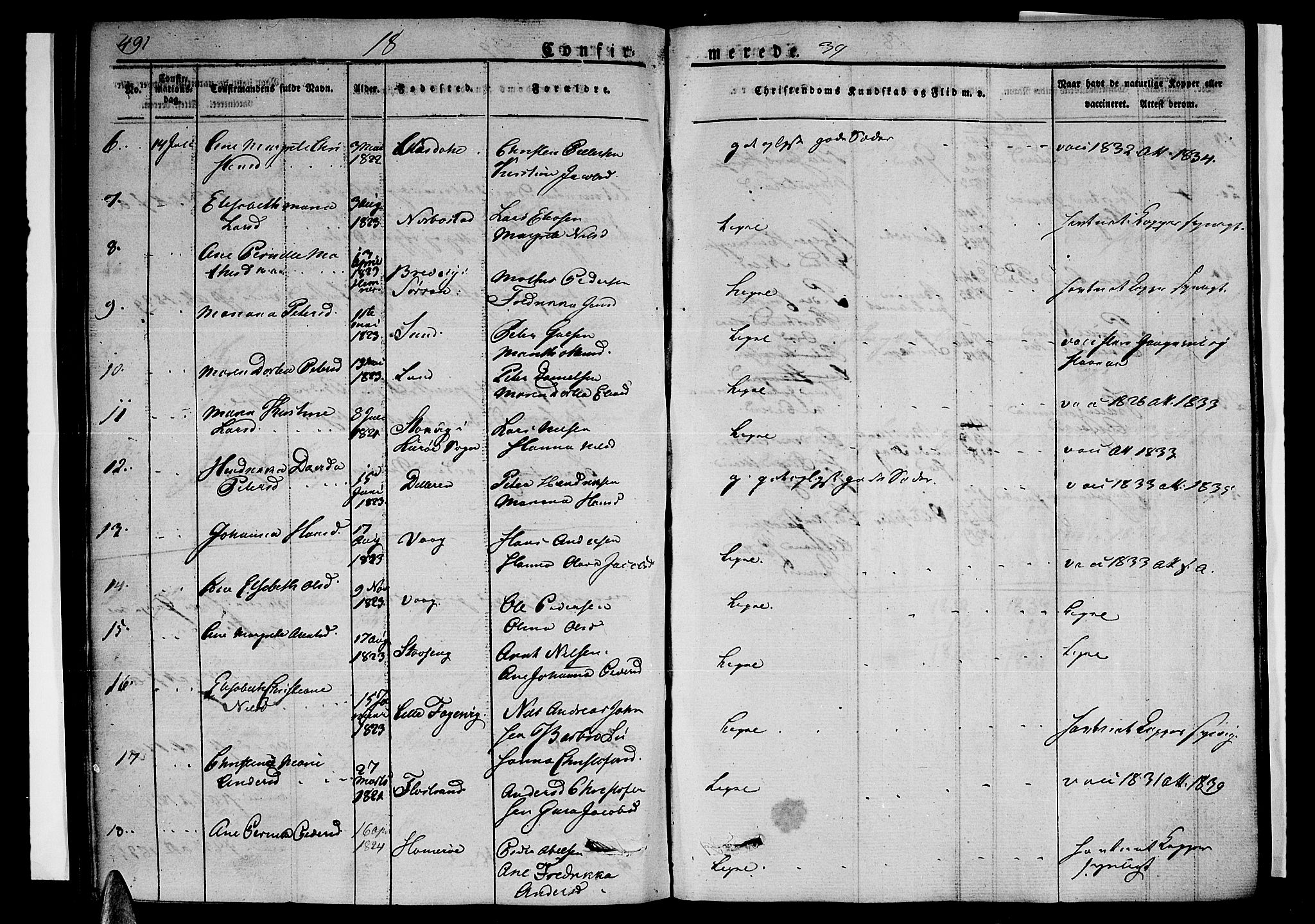 Ministerialprotokoller, klokkerbøker og fødselsregistre - Nordland, SAT/A-1459/838/L0548: Parish register (official) no. 838A06, 1829-1839, p. 491-492