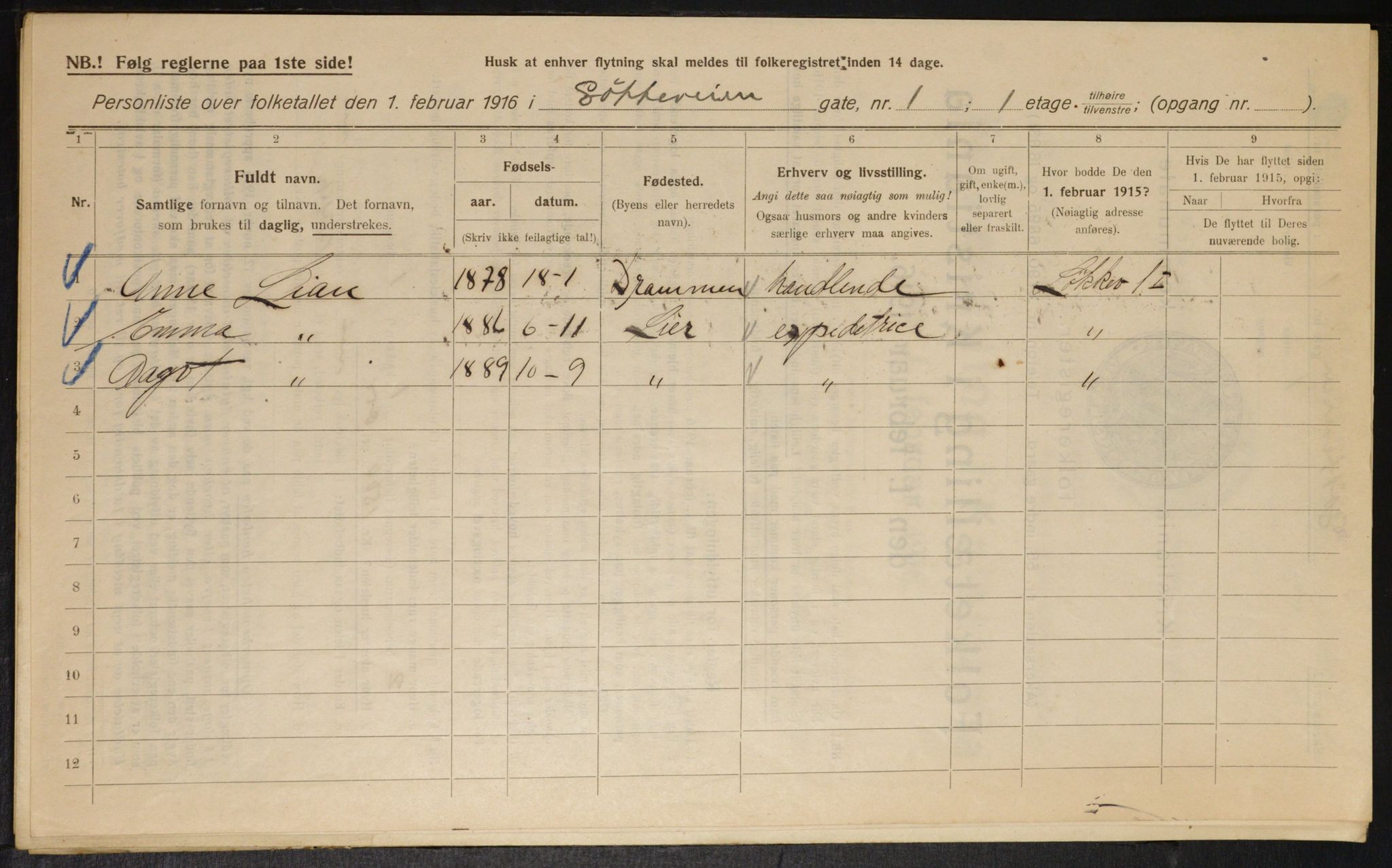 OBA, Municipal Census 1916 for Kristiania, 1916, p. 59965