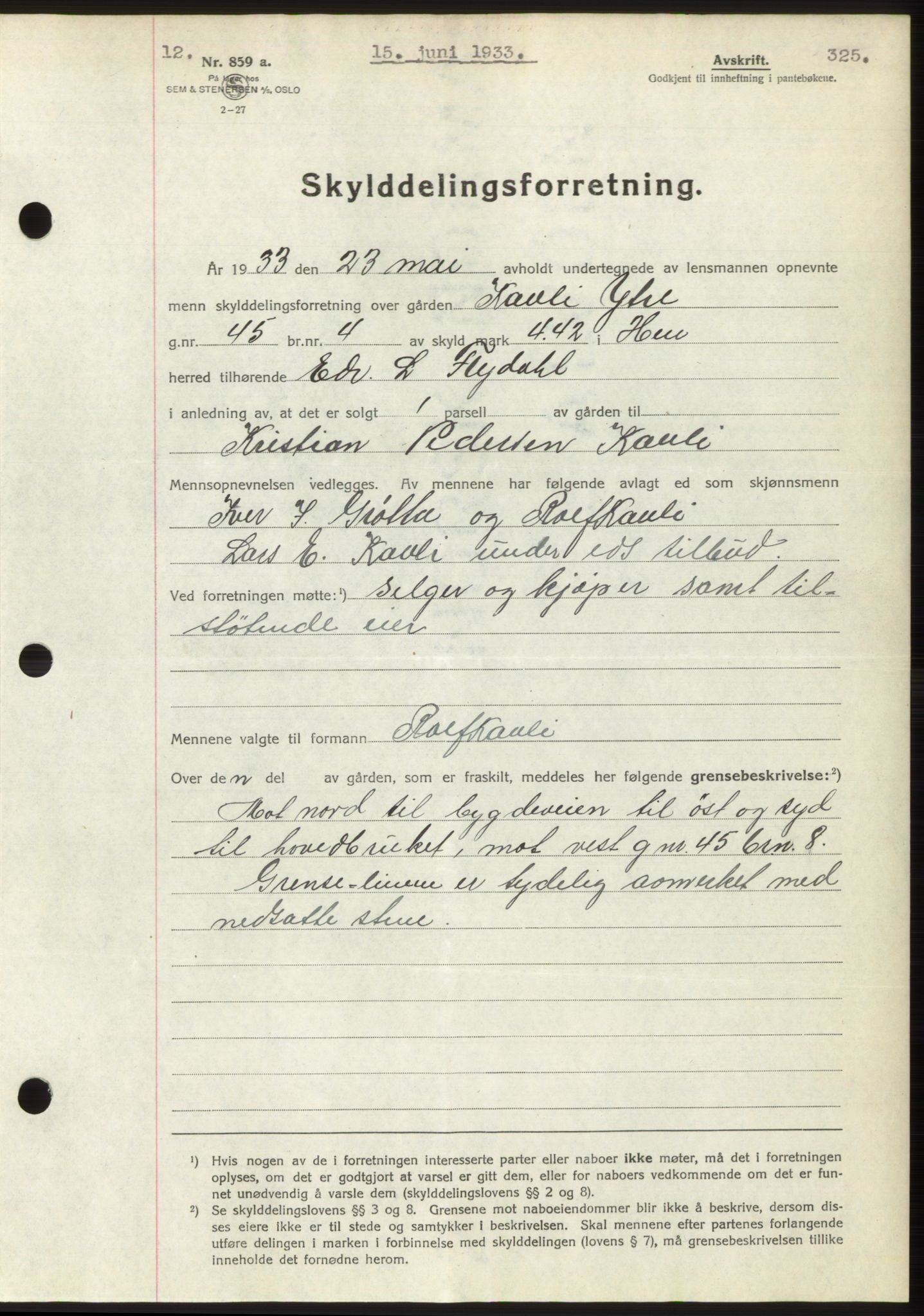 Romsdal sorenskriveri, AV/SAT-A-4149/1/2/2C/L0063: Mortgage book no. 57, 1933-1933, Deed date: 15.06.1933