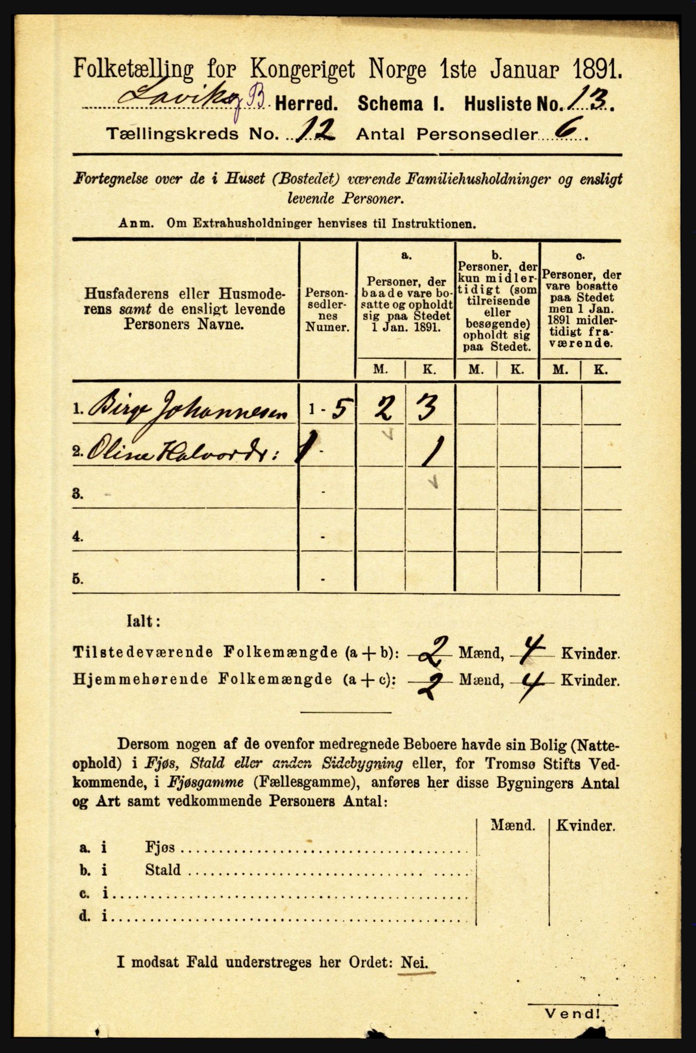 RA, 1891 census for 1415 Lavik og Brekke, 1891, p. 2341