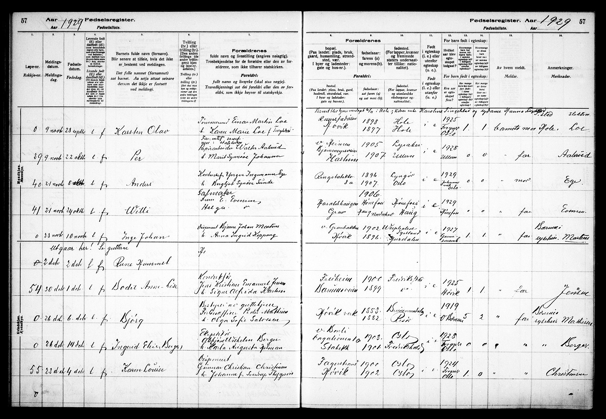 Østre Bærum prestekontor Kirkebøker, AV/SAO-A-10887/J/Ja/L0003: Birth register no. 3, 1928-1933, p. 57