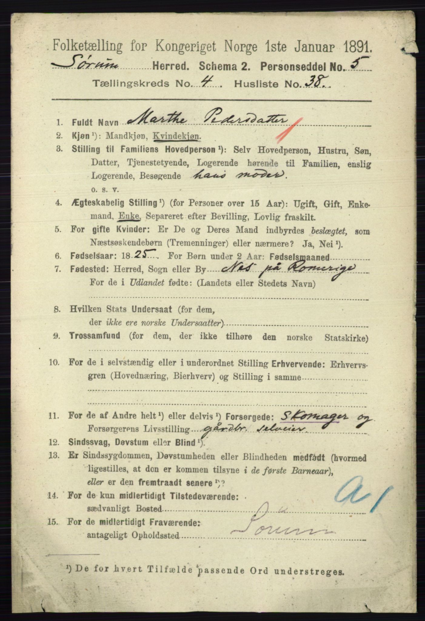 RA, 1891 census for 0226 Sørum, 1891, p. 2102