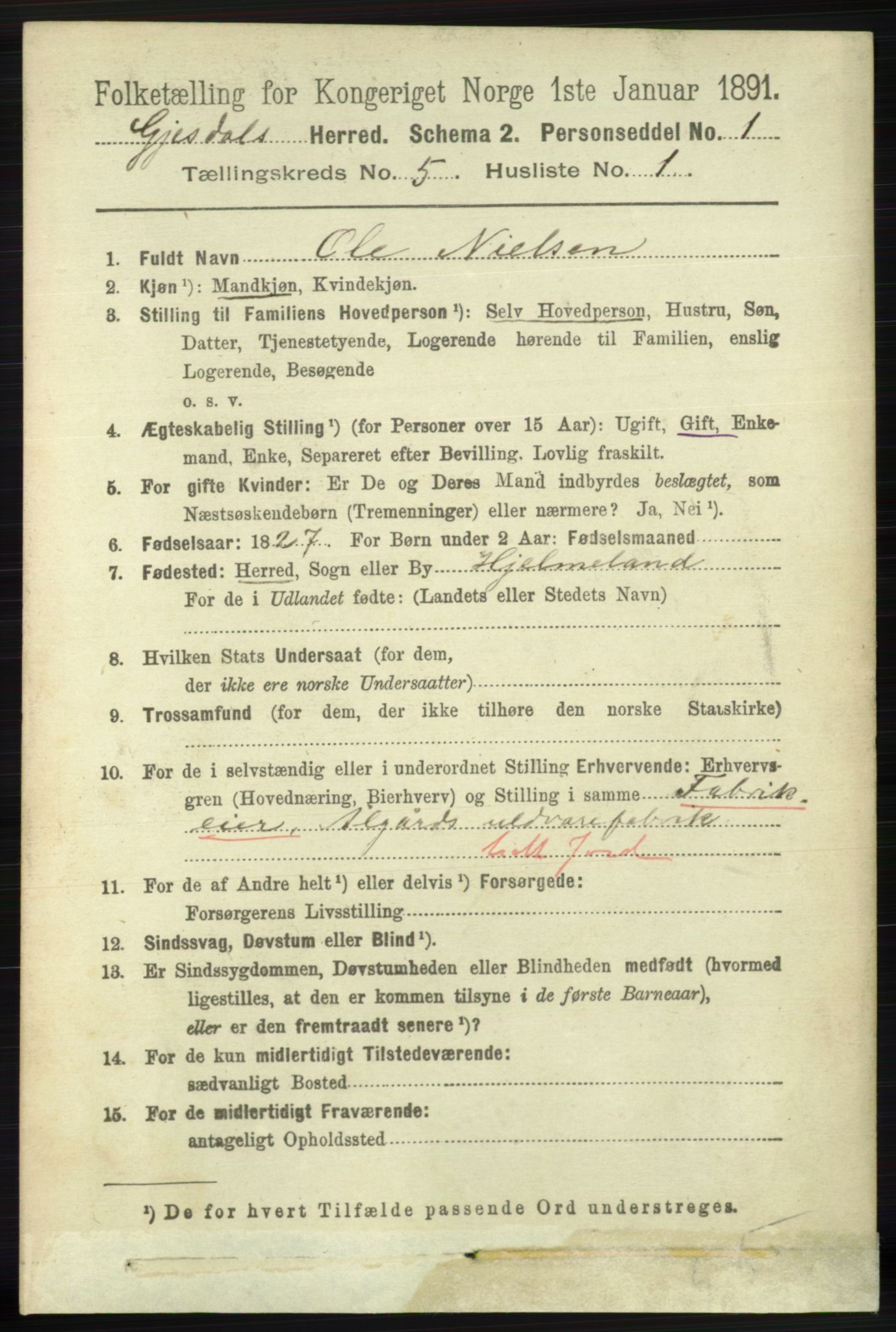 RA, 1891 census for 1122 Gjesdal, 1891, p. 1488