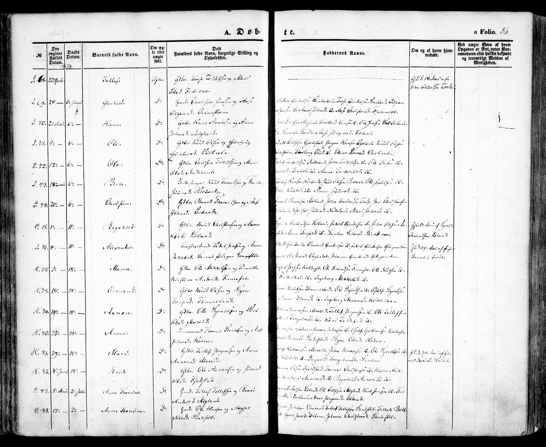 Evje sokneprestkontor, AV/SAK-1111-0008/F/Fa/Faa/L0005: Parish register (official) no. A 5, 1843-1865, p. 86