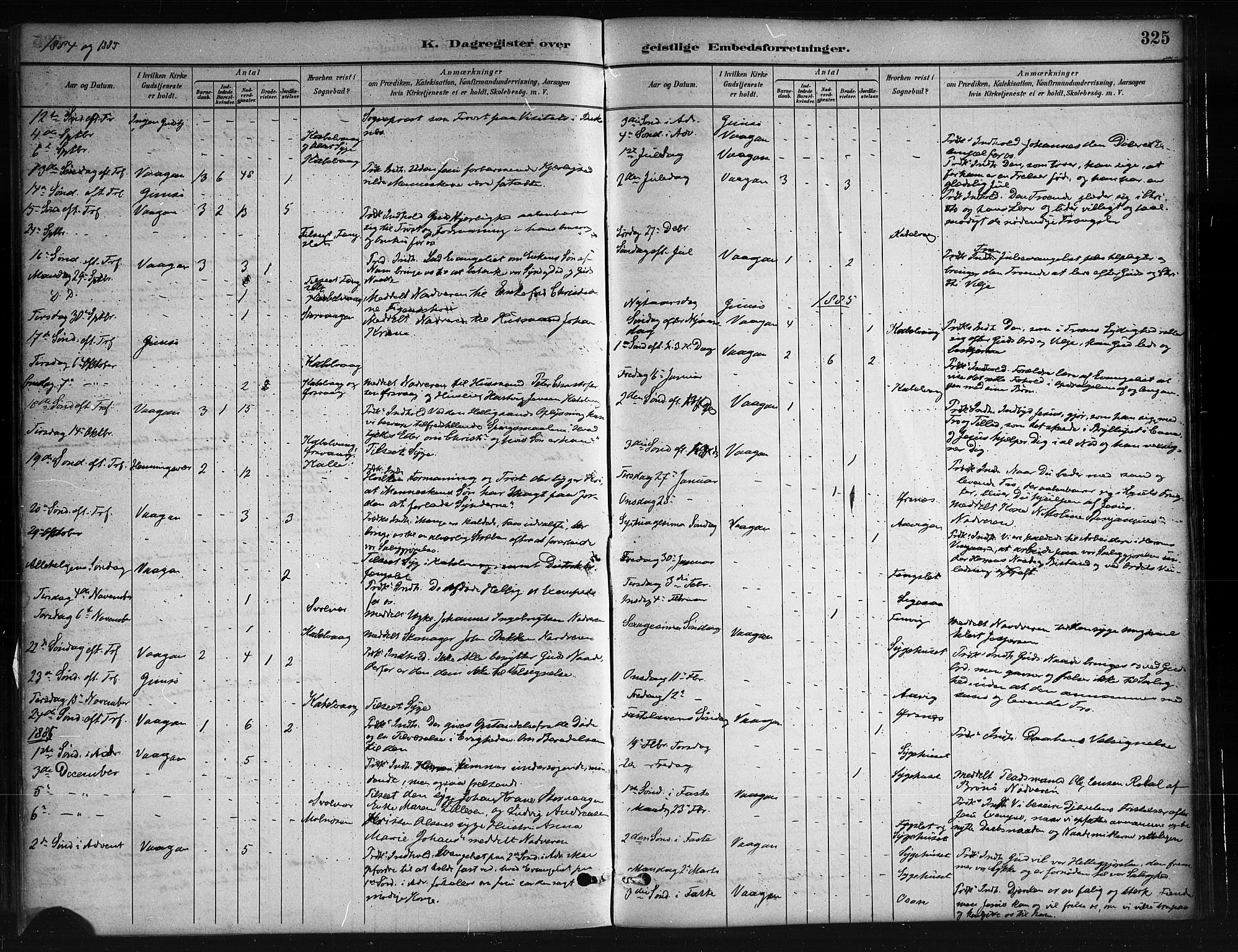 Ministerialprotokoller, klokkerbøker og fødselsregistre - Nordland, AV/SAT-A-1459/874/L1059: Parish register (official) no. 874A03, 1884-1890, p. 325
