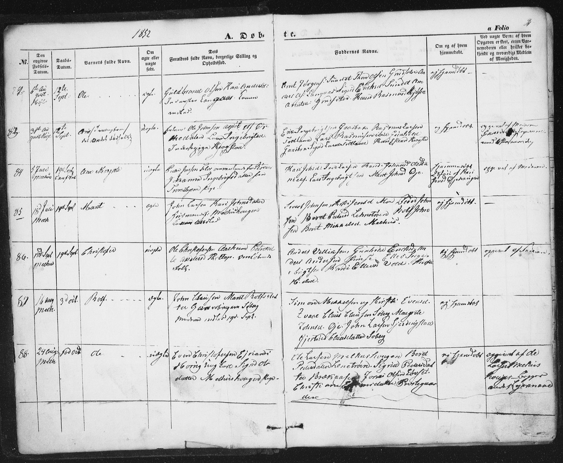 Ministerialprotokoller, klokkerbøker og fødselsregistre - Sør-Trøndelag, SAT/A-1456/691/L1076: Parish register (official) no. 691A08, 1852-1861, p. 2
