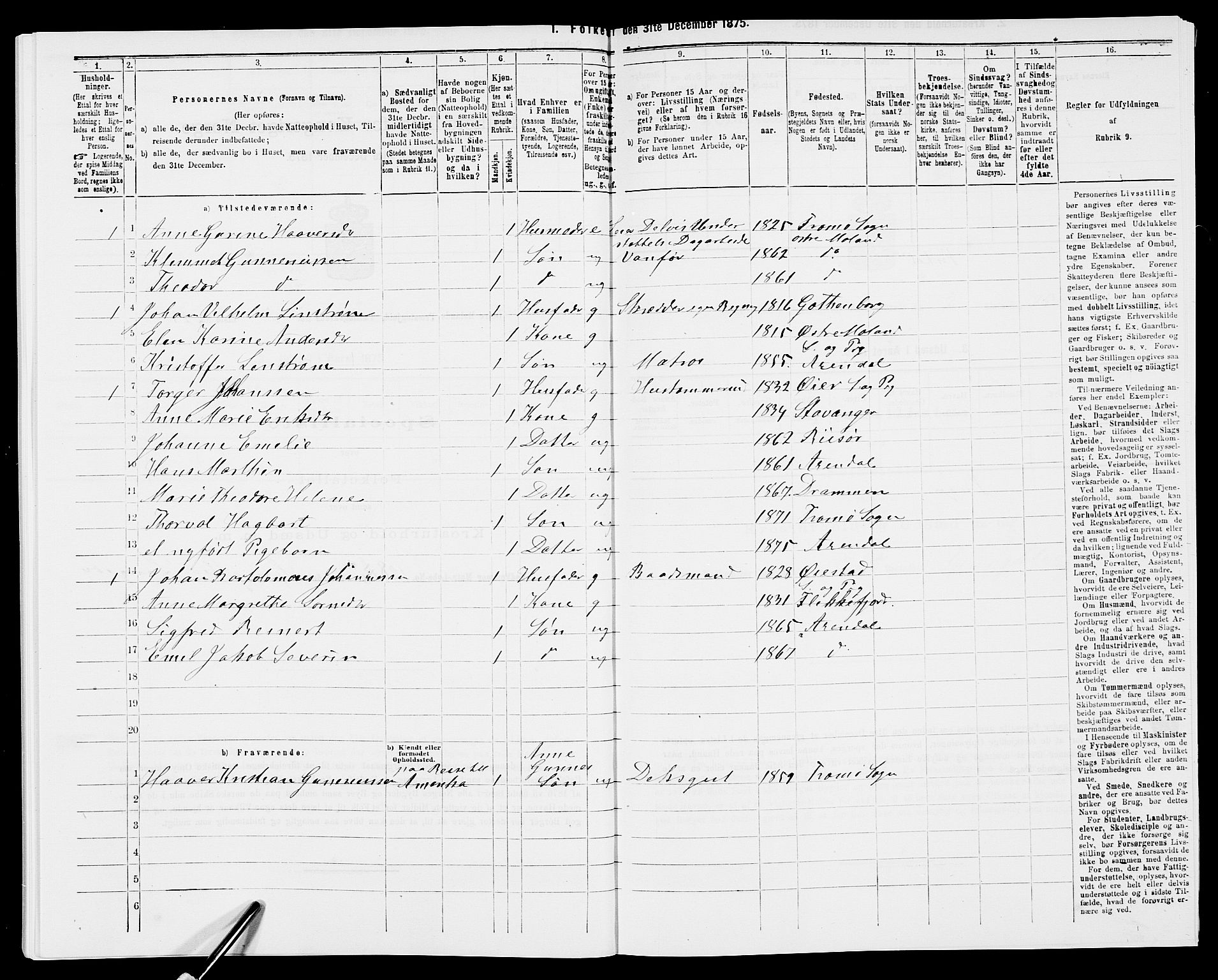 SAK, 1875 census for 0918P Austre Moland, 1875, p. 510