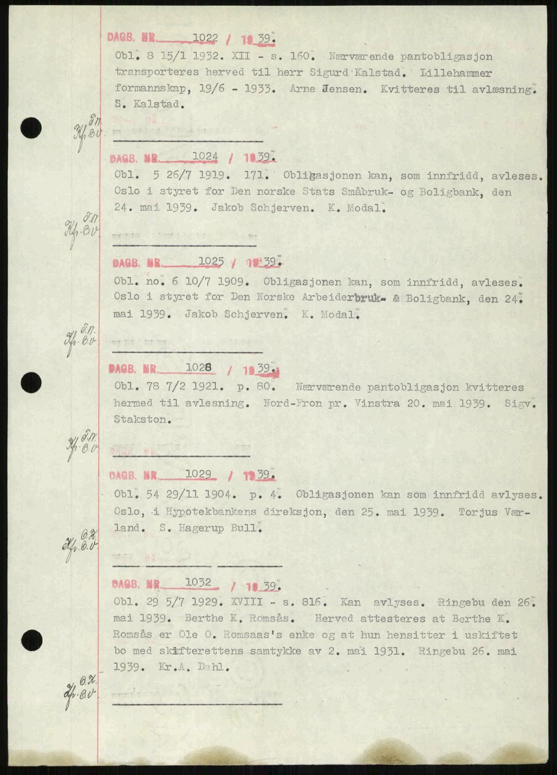 Sør-Gudbrandsdal tingrett, SAH/TING-004/H/Hb/Hbf/L0002: Mortgage book no. C1, 1938-1951, Diary no: : 1022/1939
