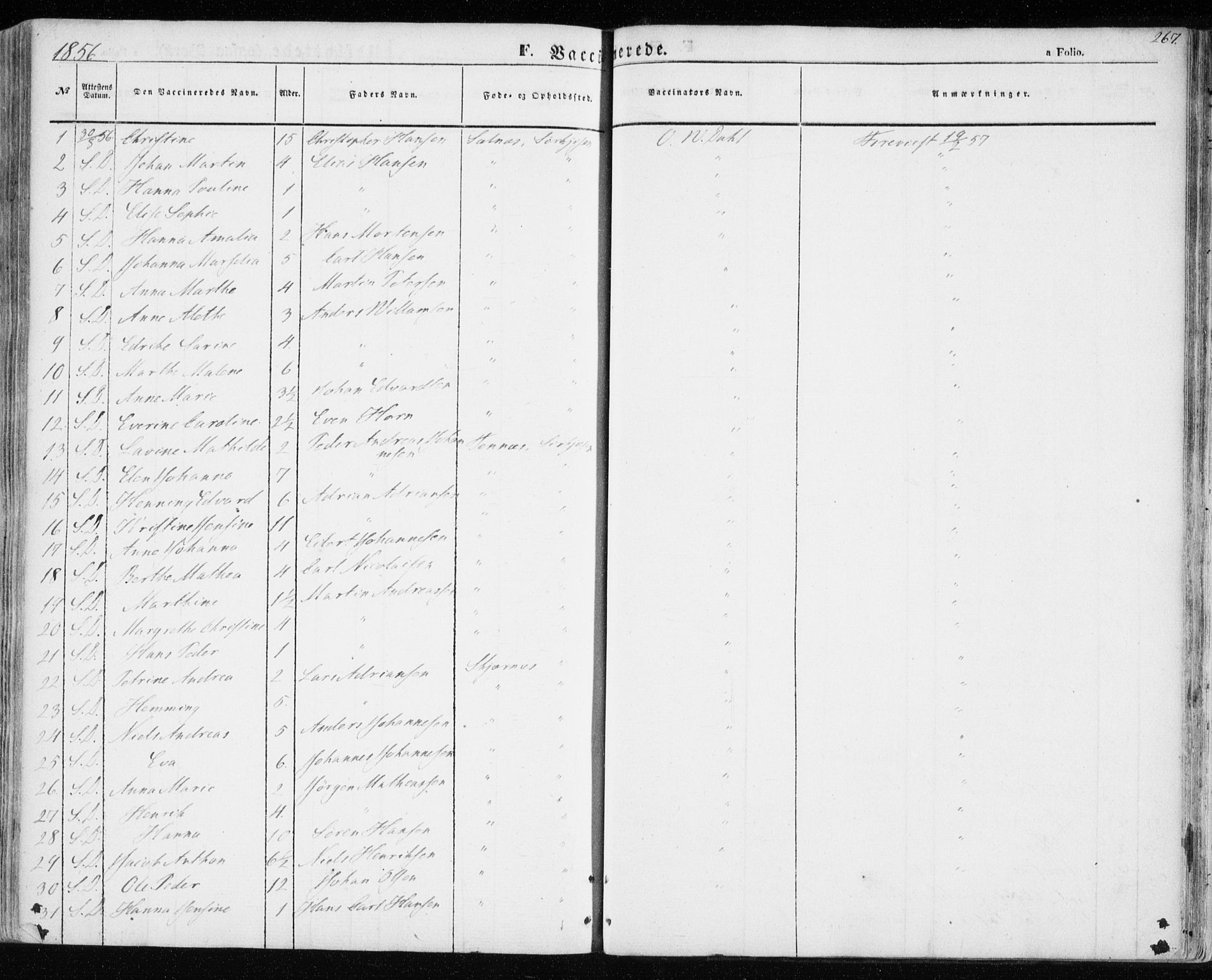Balsfjord sokneprestembete, AV/SATØ-S-1303/G/Gaa/L0003kirke: Parish register (official) no. 3, 1856-1870, p. 267