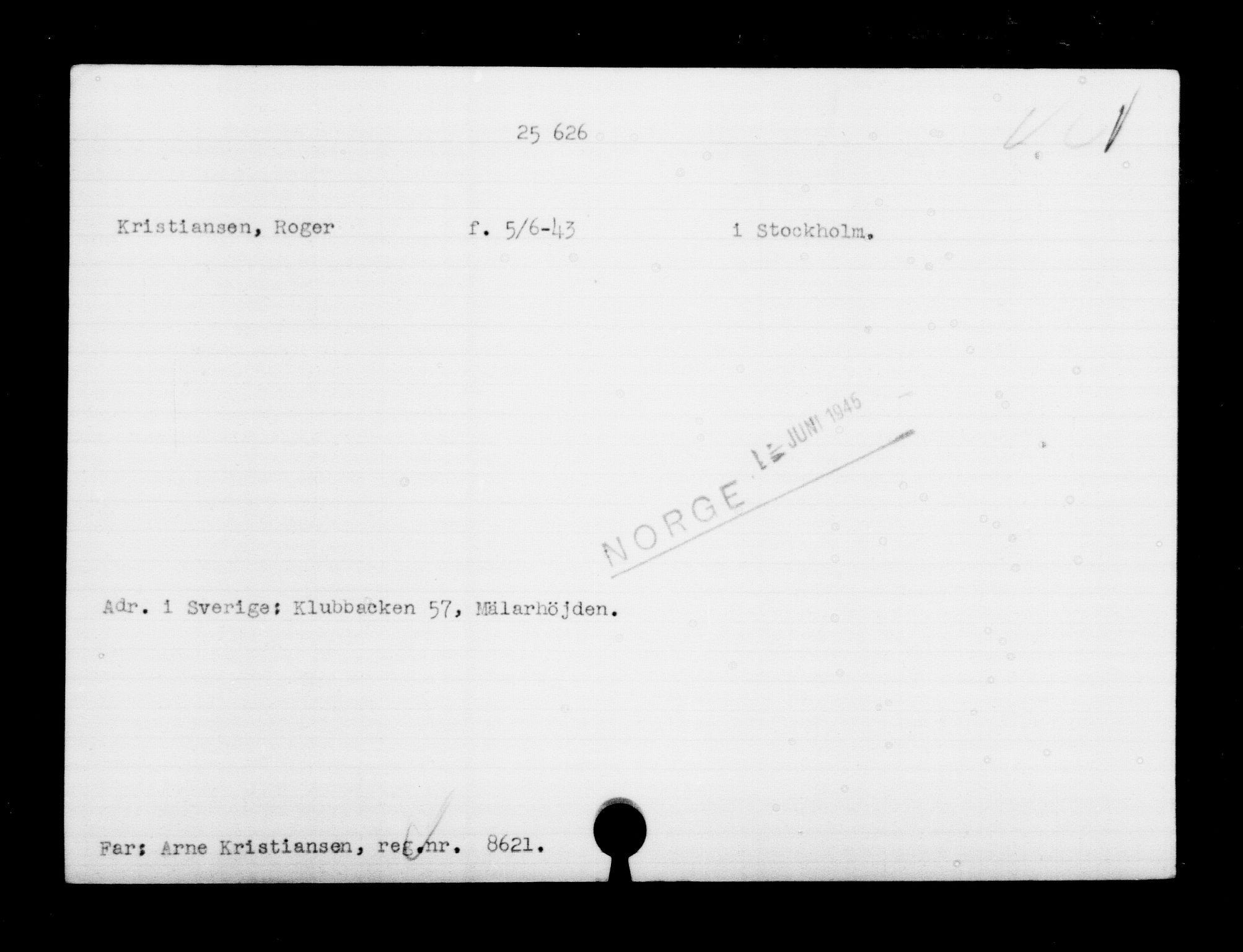 Utenriksstasjonene, Legasjonen i Stockholm, Flyktningkontoret, AV/RA-S-6753/V/Va/L0011: Kjesäterkartoteket, flyktninger med registreringsnr. 25300-28349, 1940-1945, p. 340