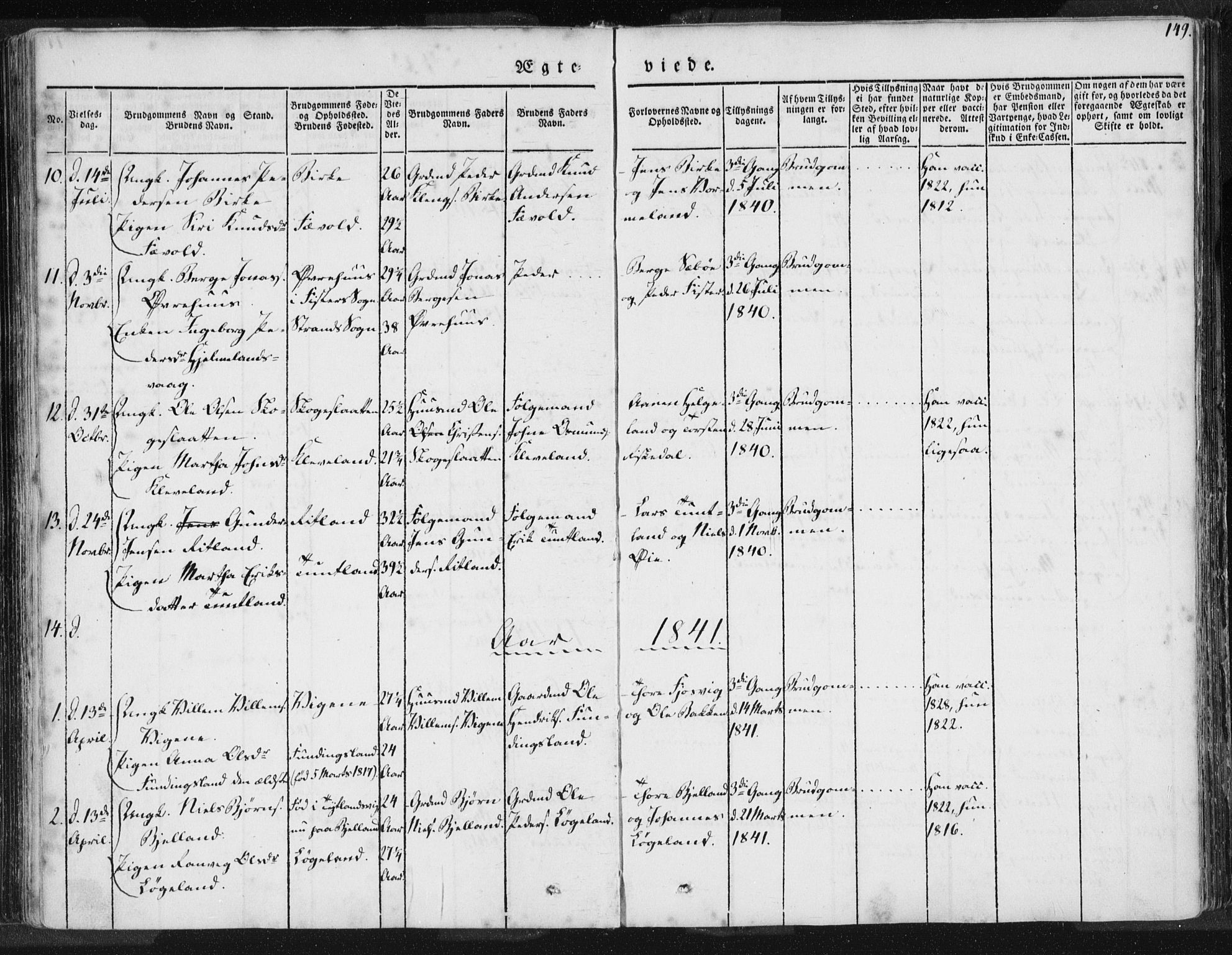 Hjelmeland sokneprestkontor, AV/SAST-A-101843/01/IV/L0006: Parish register (official) no. A 6, 1834-1845, p. 149