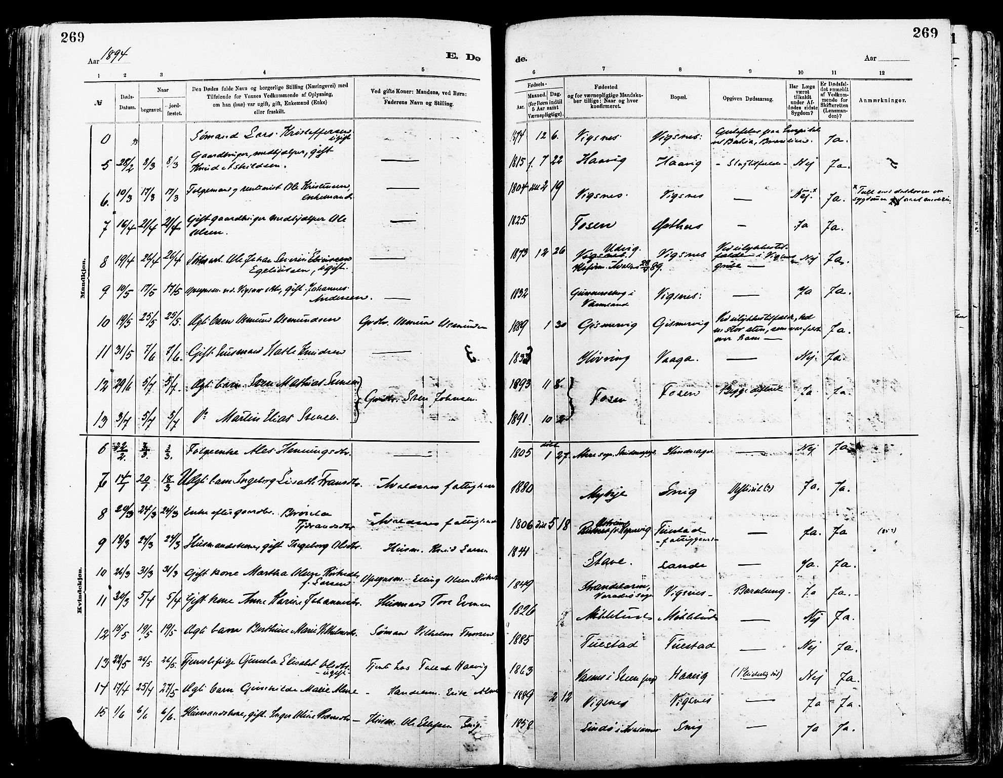 Avaldsnes sokneprestkontor, AV/SAST-A -101851/H/Ha/Haa/L0015: Parish register (official) no. A 15, 1880-1906, p. 269