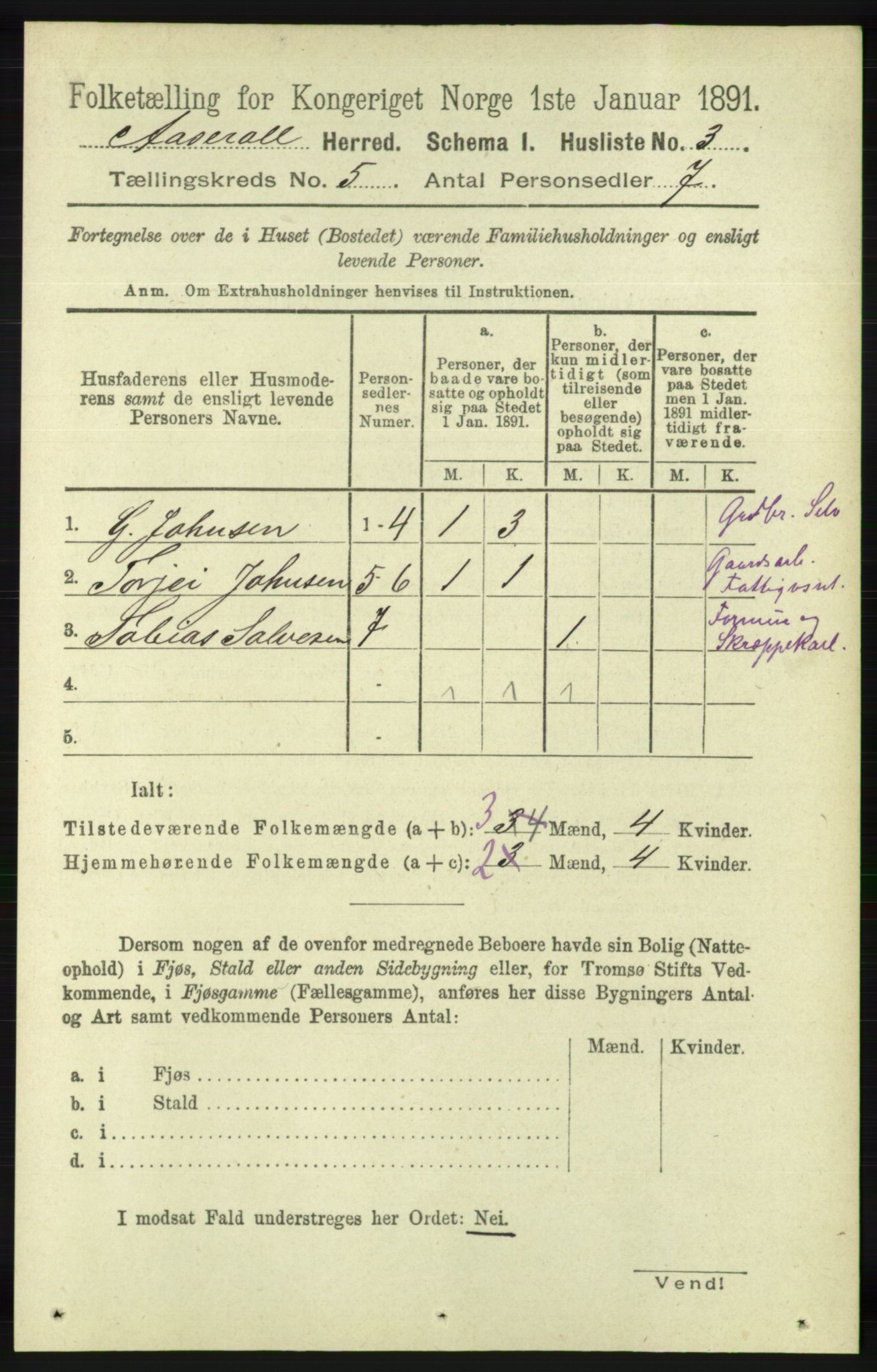 RA, 1891 census for 1026 Åseral, 1891, p. 1418