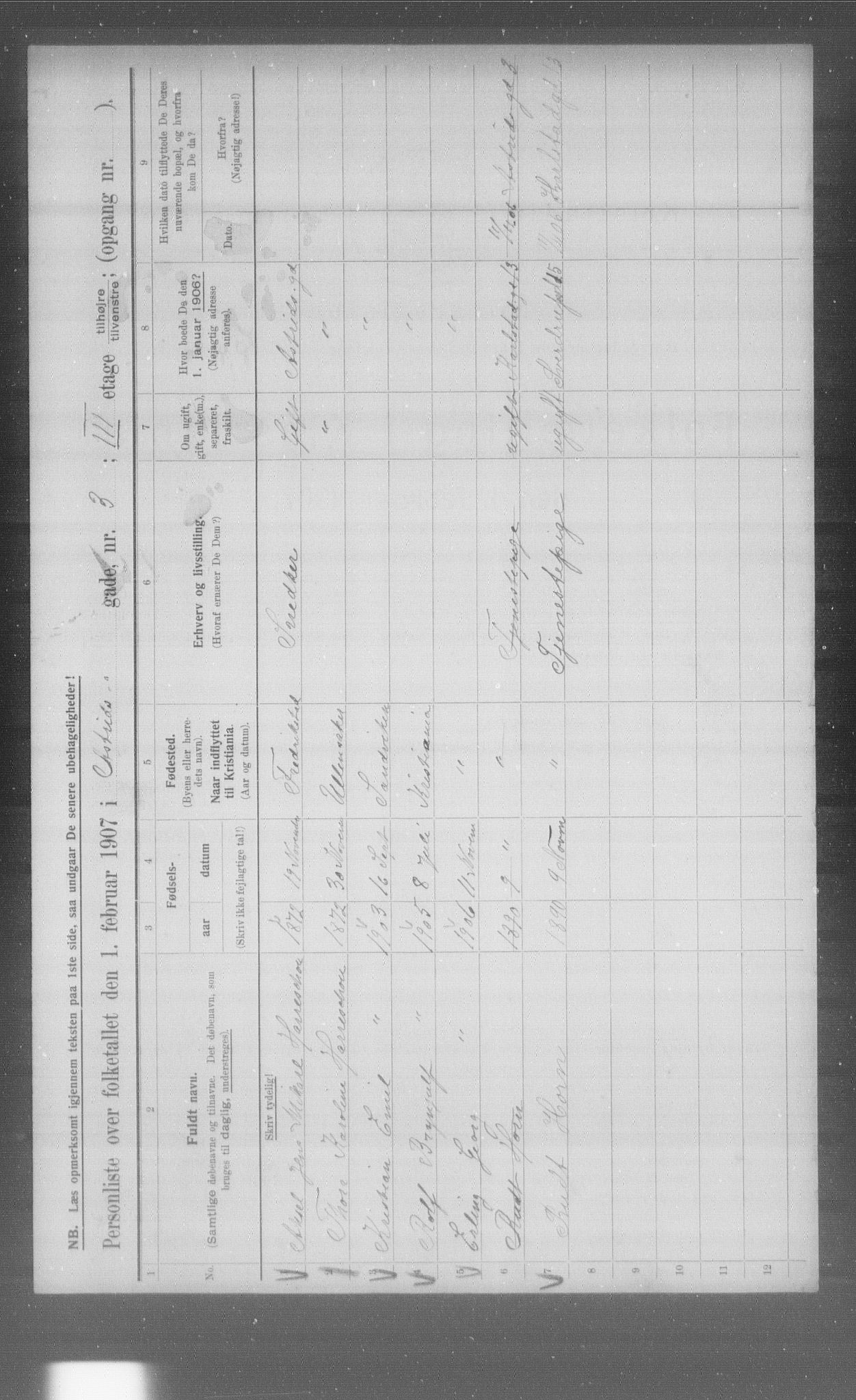 OBA, Municipal Census 1907 for Kristiania, 1907, p. 1338