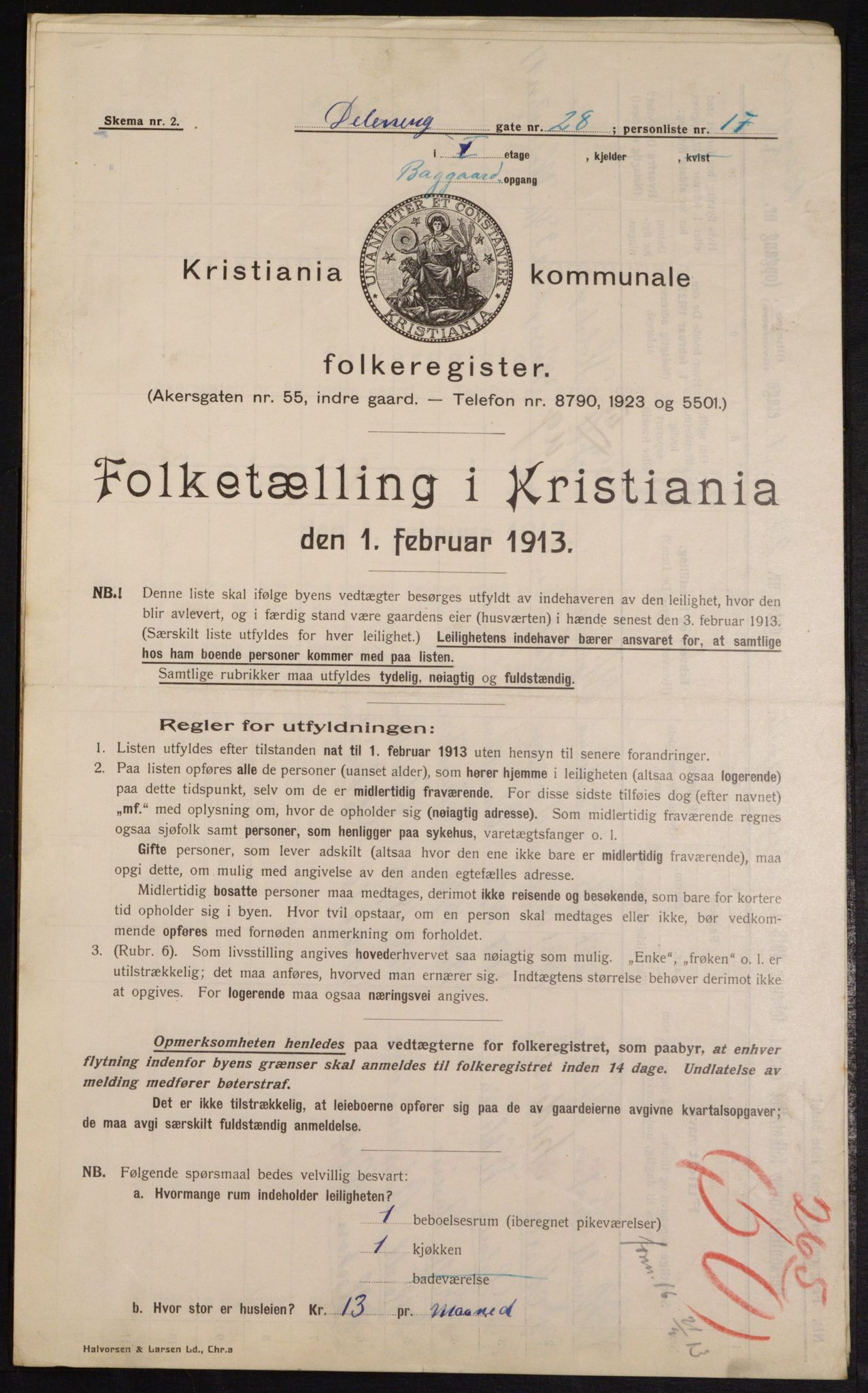 OBA, Municipal Census 1913 for Kristiania, 1913, p. 17628