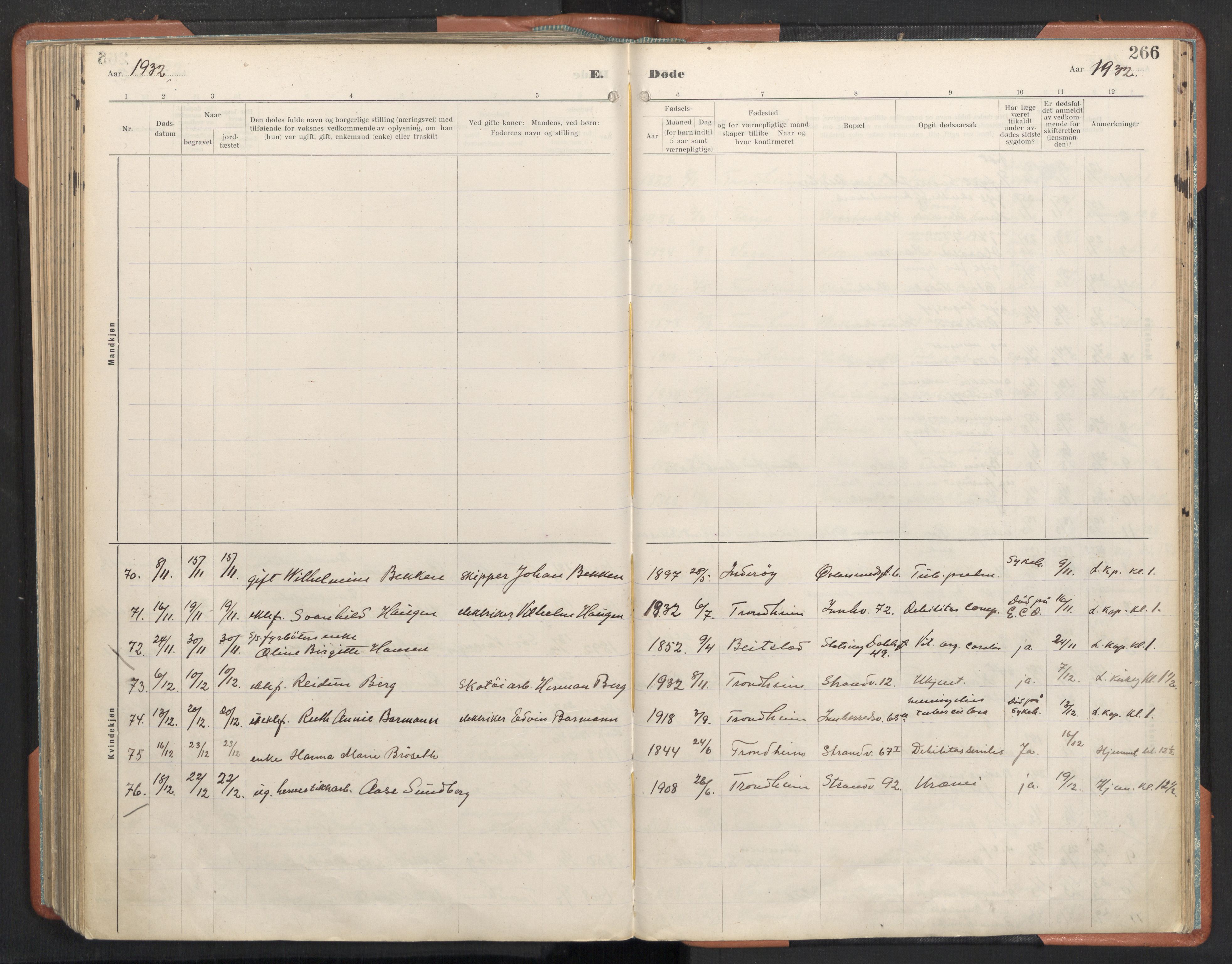 Ministerialprotokoller, klokkerbøker og fødselsregistre - Sør-Trøndelag, SAT/A-1456/605/L0245: Parish register (official) no. 605A07, 1916-1938, p. 266