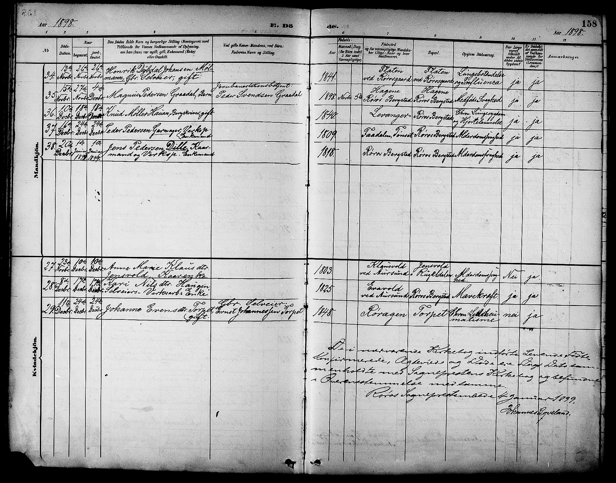 Ministerialprotokoller, klokkerbøker og fødselsregistre - Sør-Trøndelag, SAT/A-1456/681/L0941: Parish register (copy) no. 681C05, 1896-1905, p. 158