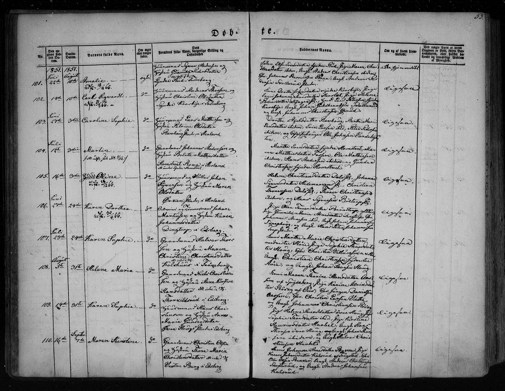 Eidsberg prestekontor Kirkebøker, AV/SAO-A-10905/F/Fa/L0009: Parish register (official) no. I 9, 1849-1856, p. 53