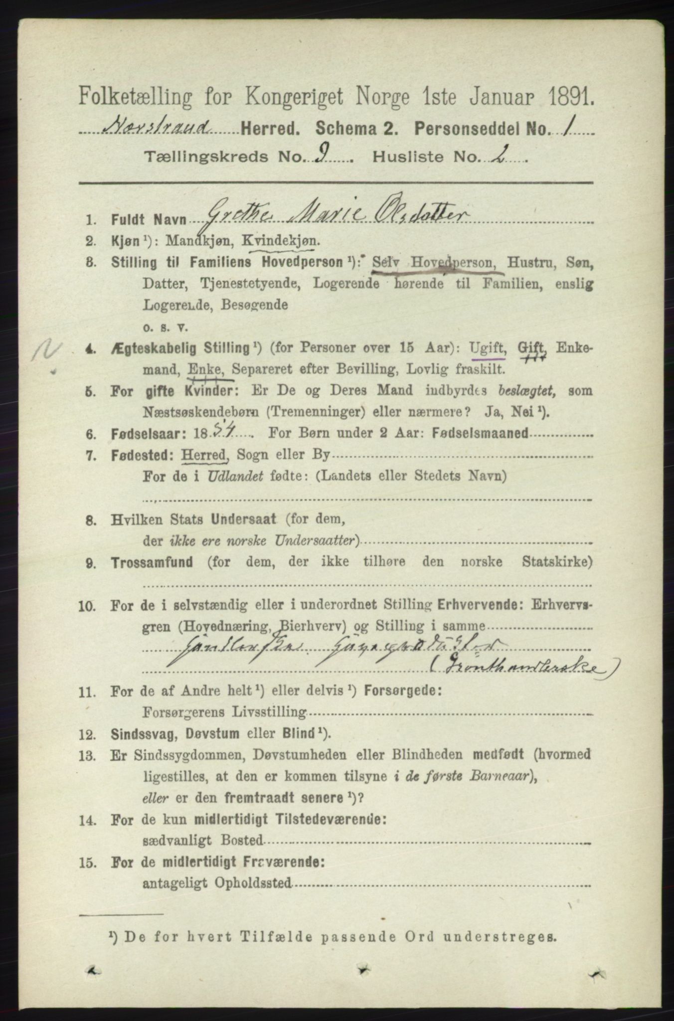 RA, 1891 census for 1139 Nedstrand, 1891, p. 1664