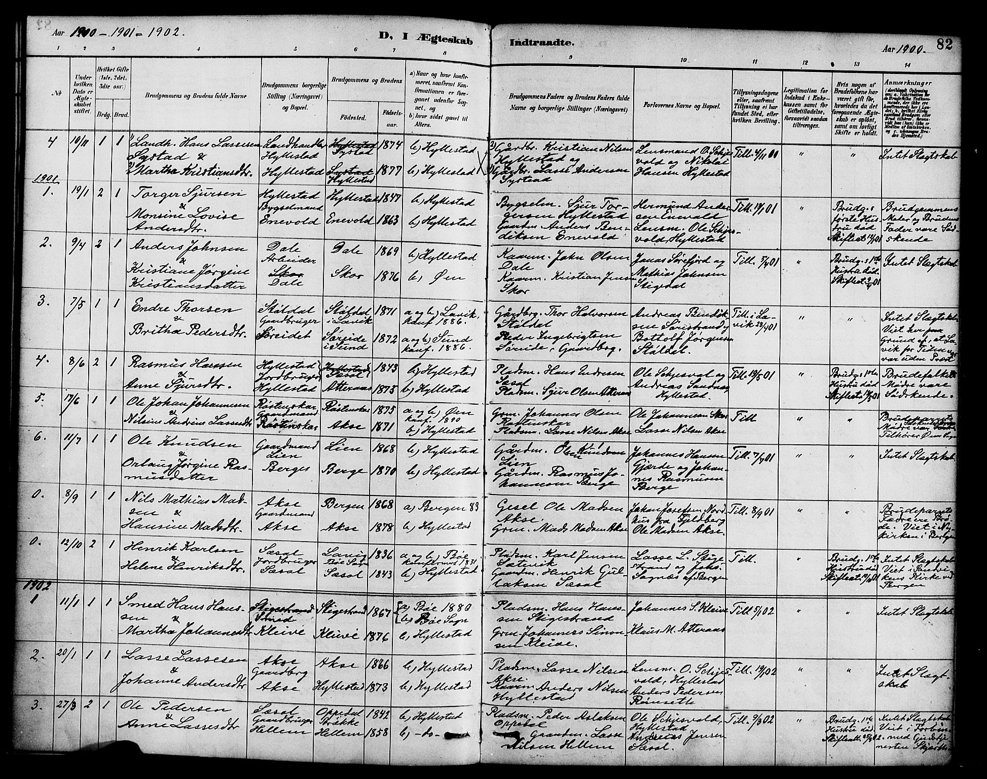 Hyllestad sokneprestembete, SAB/A-80401: Parish register (official) no. B 1, 1886-1904, p. 82